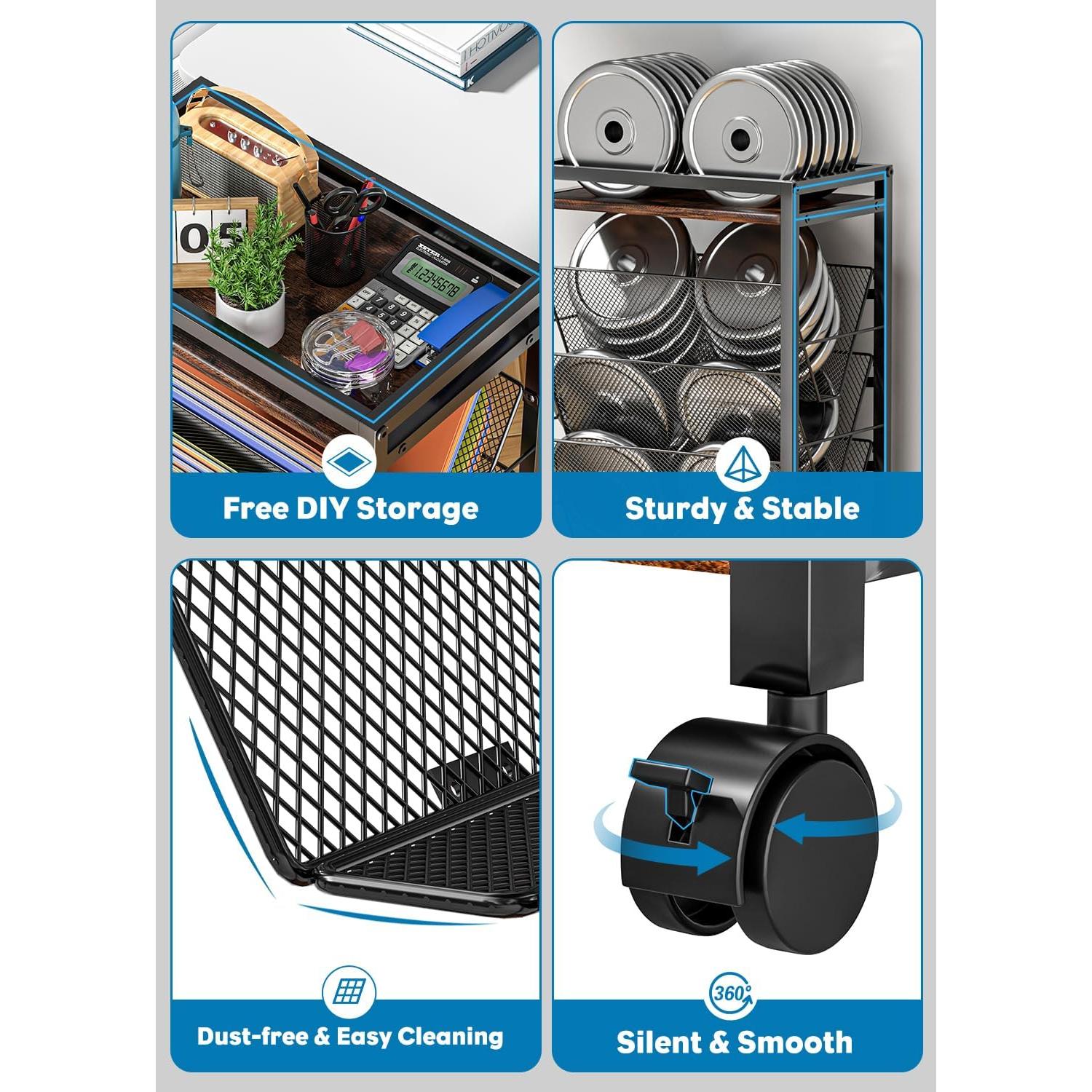 Carro Rodante de Archivos LIDTOP 8 Niveles Negro MDF y Metal