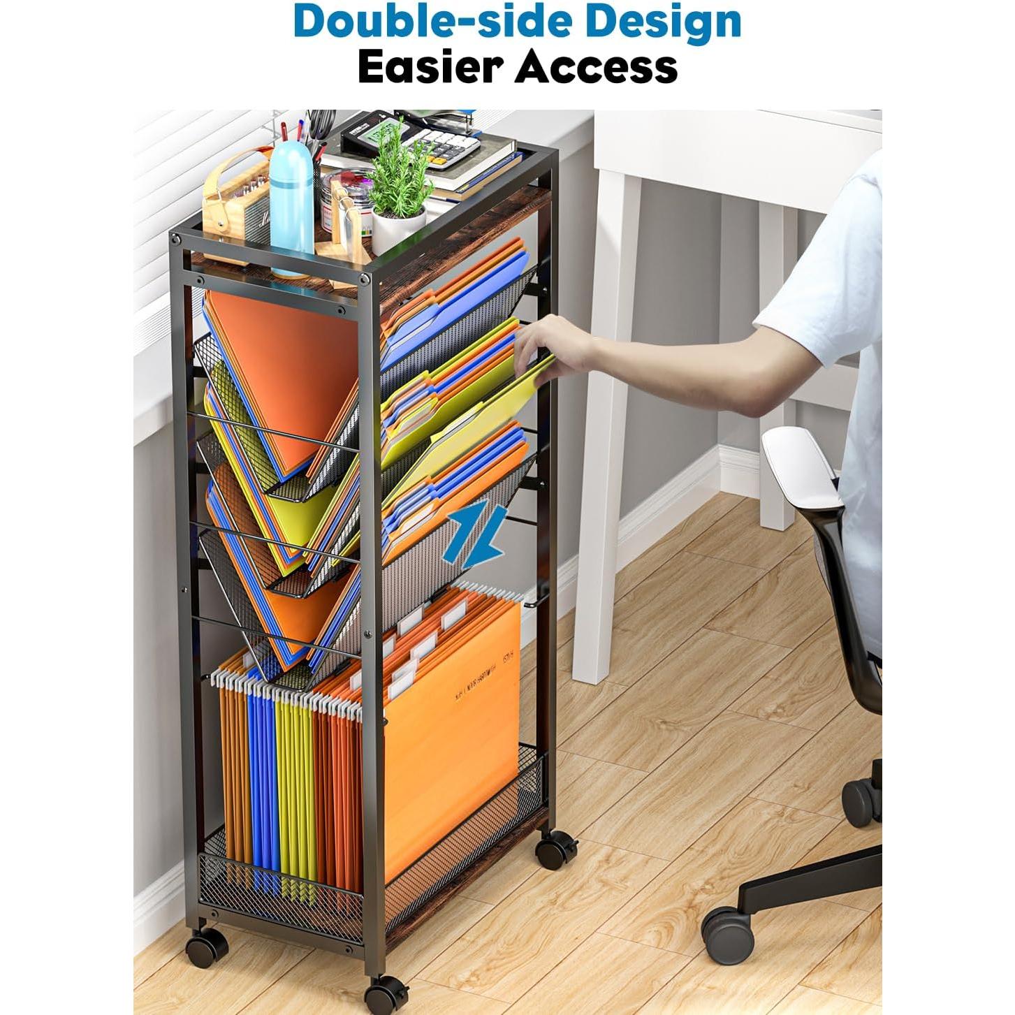 Carro Rodante de Archivos LIDTOP 8 Niveles Negro MDF y Metal