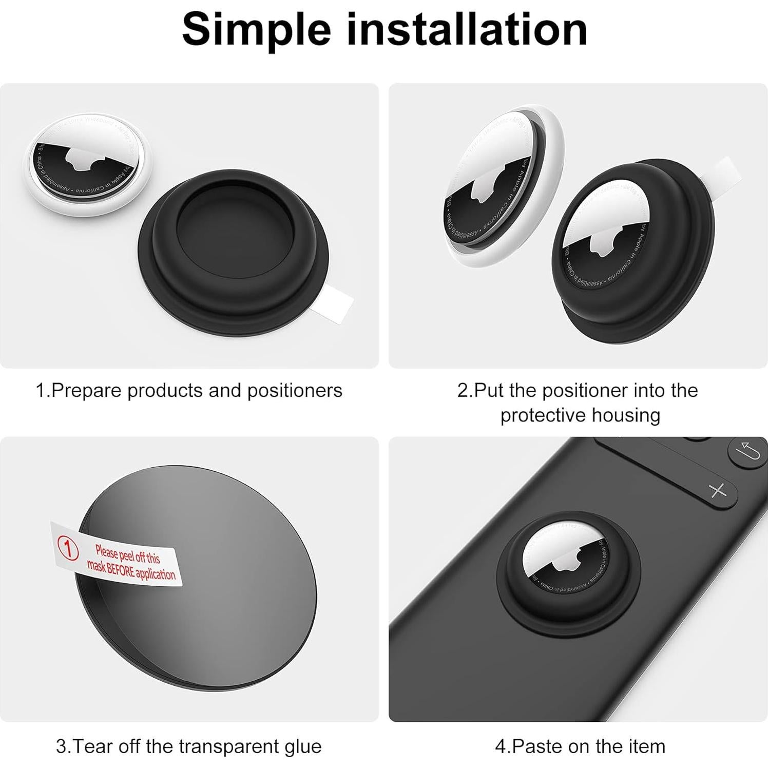 Funda Adhesiva para AirTag CITYWAY - 4 Silicona (2 Negro + 2 Blanco)