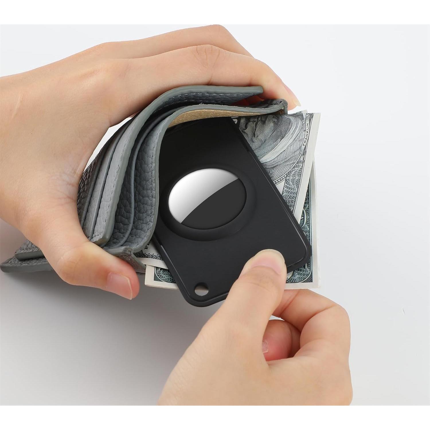 Slim Wallet Tracker Card Compatible with Apple Find My - Easily Find My Wallet | Wallet Finder & | Airtag Card (White) (Black) Wallet Tracker