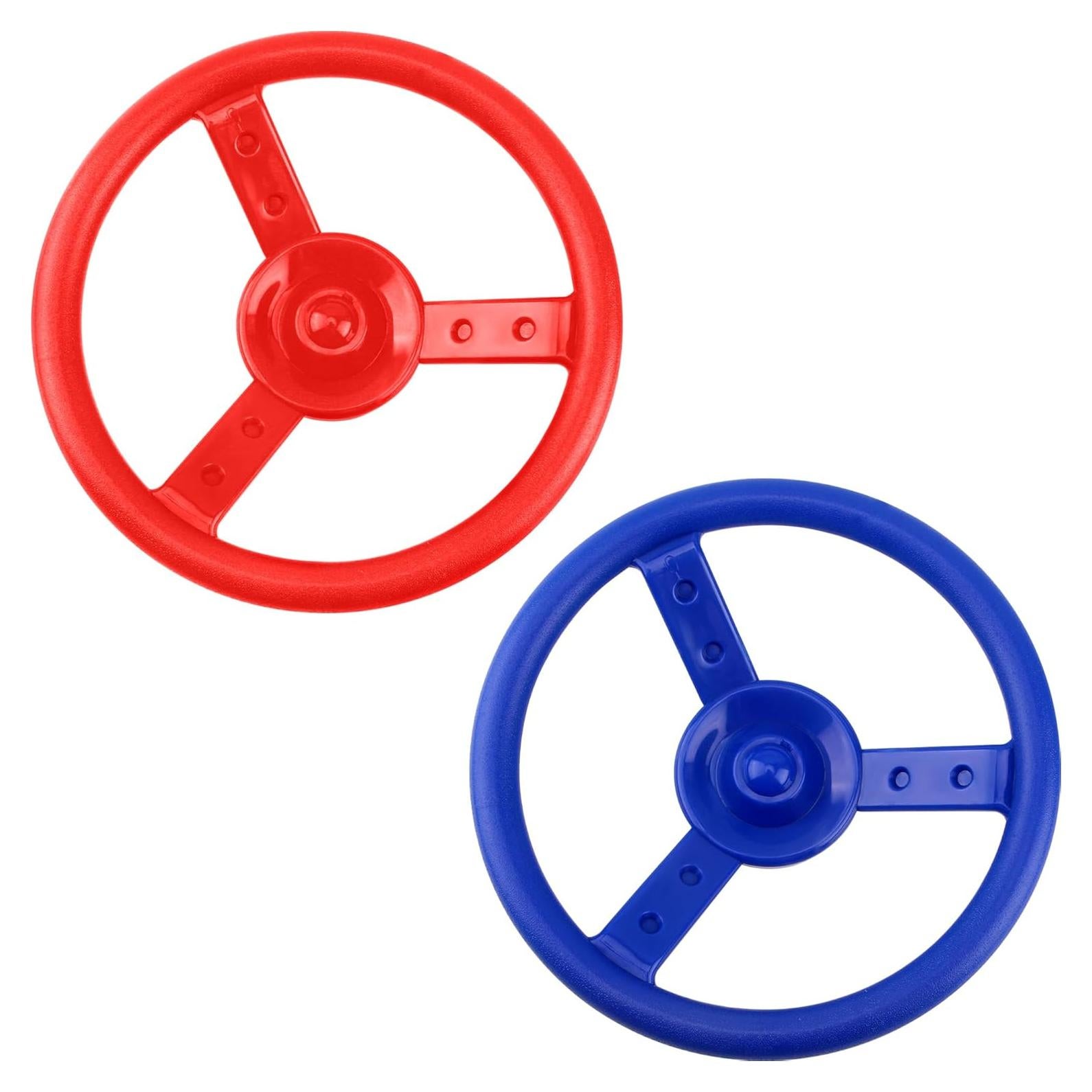 2 Pack Steering Wheel Playset Plastic Pirate Ships Wheel with Mounting Tools for Kids Playground Outdoor Gym (Blue, Red)