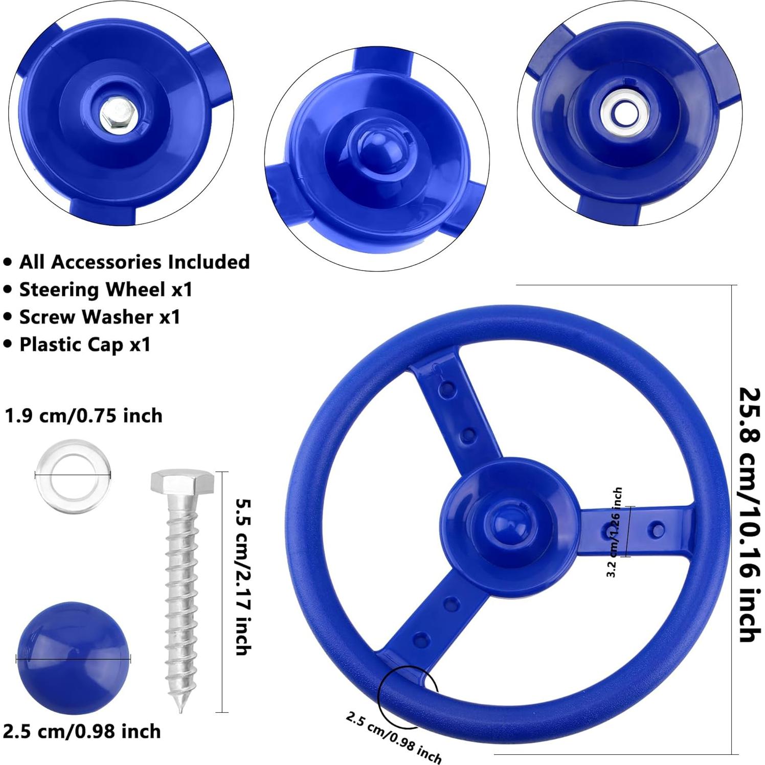 2 Pack Steering Wheel Playset Plastic Pirate Ships Wheel with Mounting Tools for Kids Playground Outdoor Gym (Blue, Red)