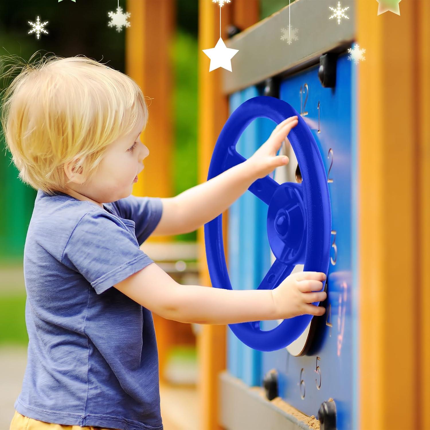 2 Pack Steering Wheel Playset Plastic Pirate Ships Wheel with Mounting Tools for Kids Playground Outdoor Gym (Blue, Red)