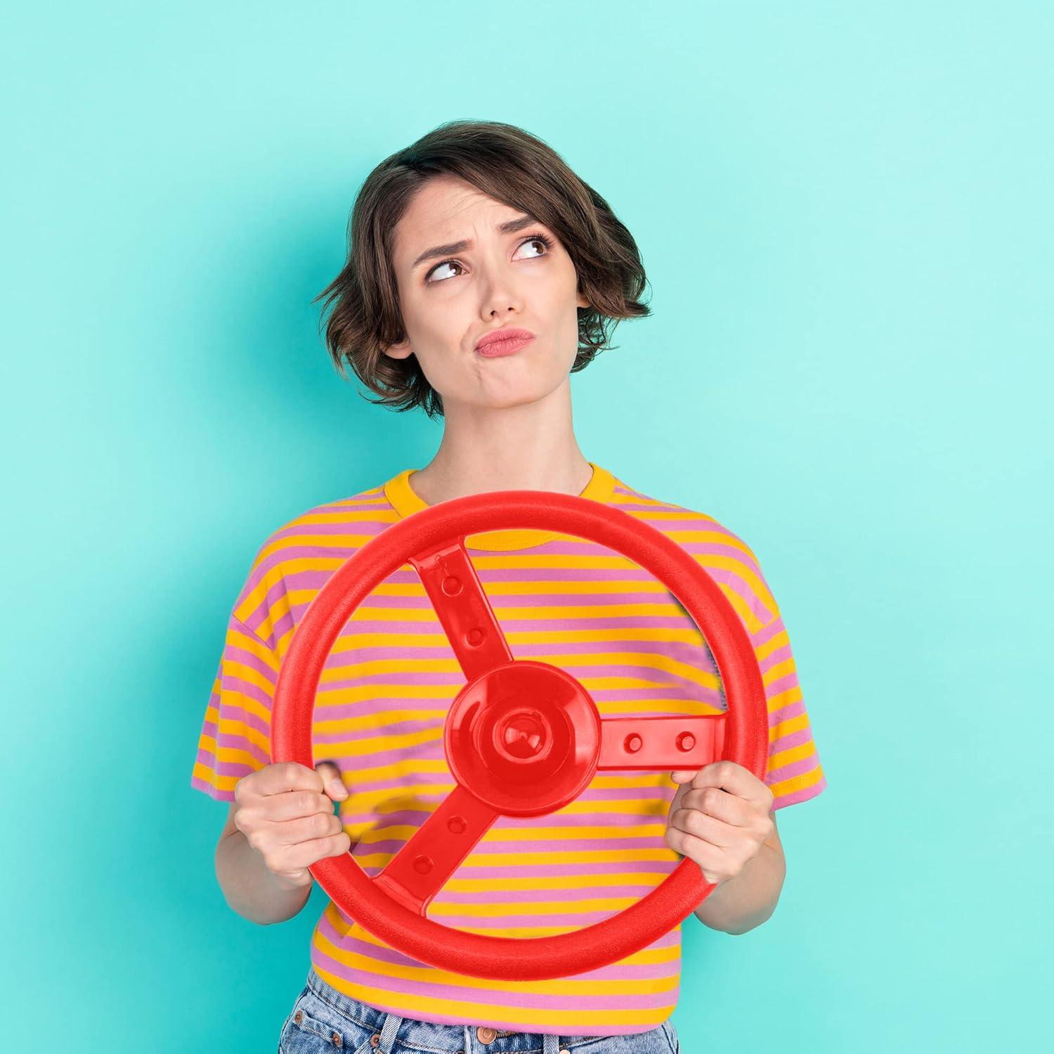 2 Pack Steering Wheel Playset Plastic Pirate Ships Wheel with Mounting Tools for Kids Playground Outdoor Gym (Blue, Red)