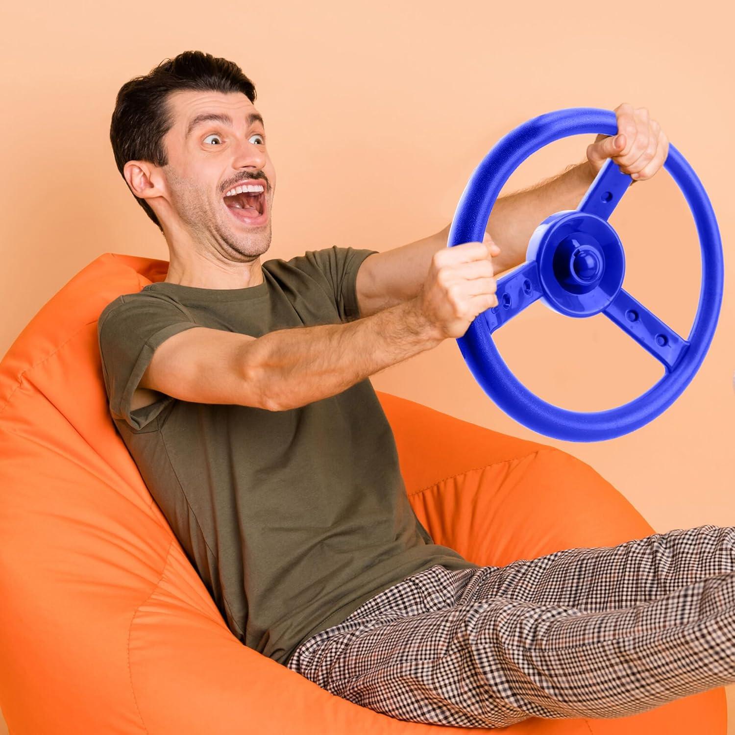 2 Pack Steering Wheel Playset Plastic Pirate Ships Wheel with Mounting Tools for Kids Playground Outdoor Gym (Blue, Red)