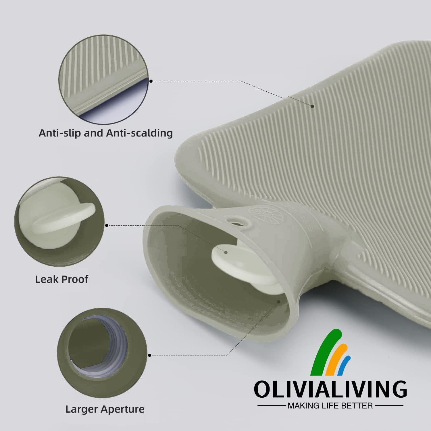 Bolsa de Agua Caliente OliviaLiving 2L Caqui Reutilizable