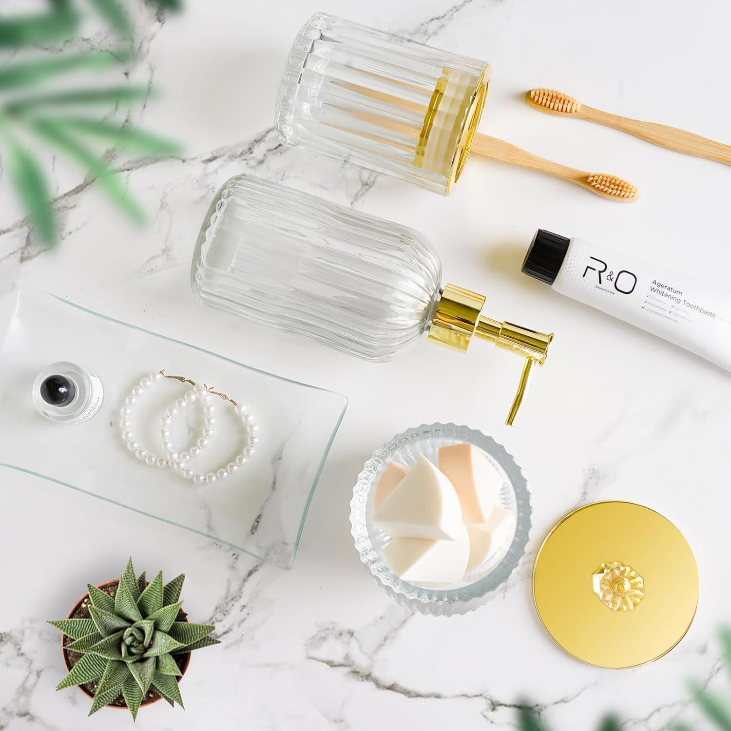 Juego de Accesorios de Baño Cirhy 4 Piezas Vidrio Dorado