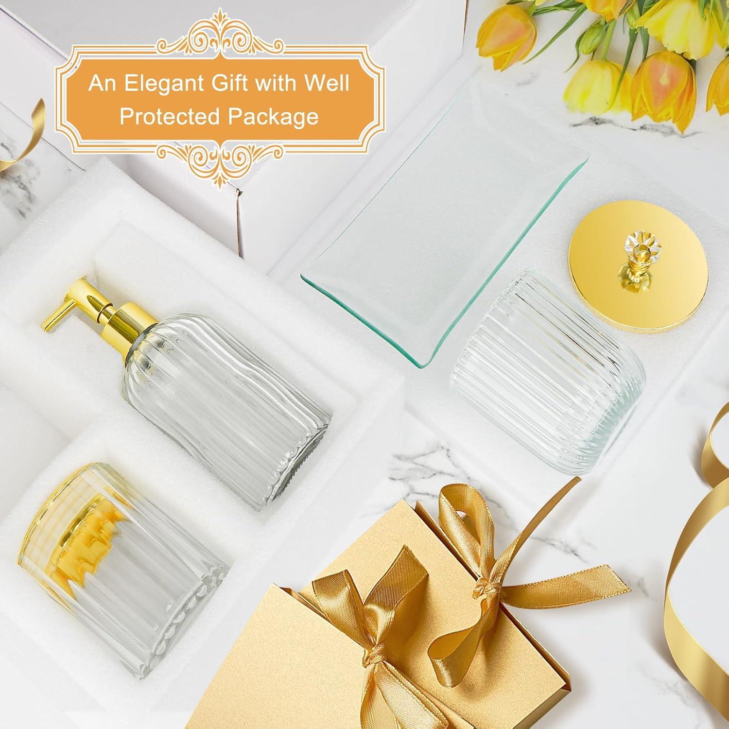 Juego de Accesorios de Baño Cirhy 4 Piezas Vidrio Dorado