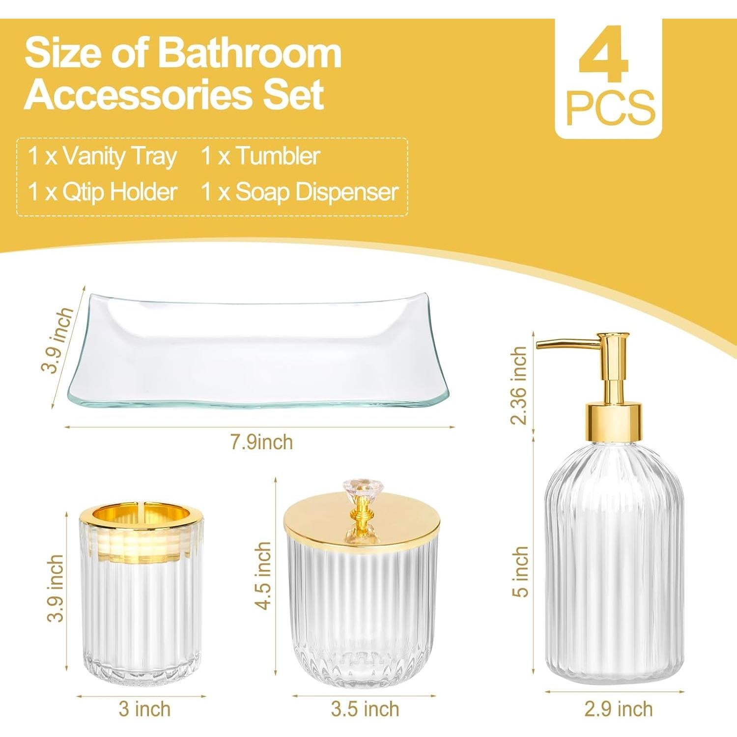 Juego de Accesorios de Baño Cirhy 4 Piezas Vidrio Dorado