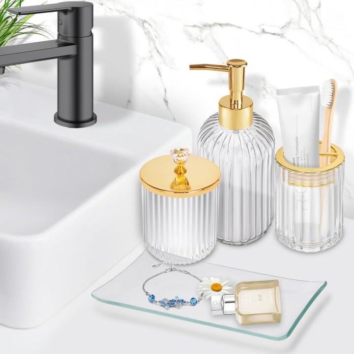 Juego de Accesorios de Baño Cirhy 4 Piezas Vidrio Dorado