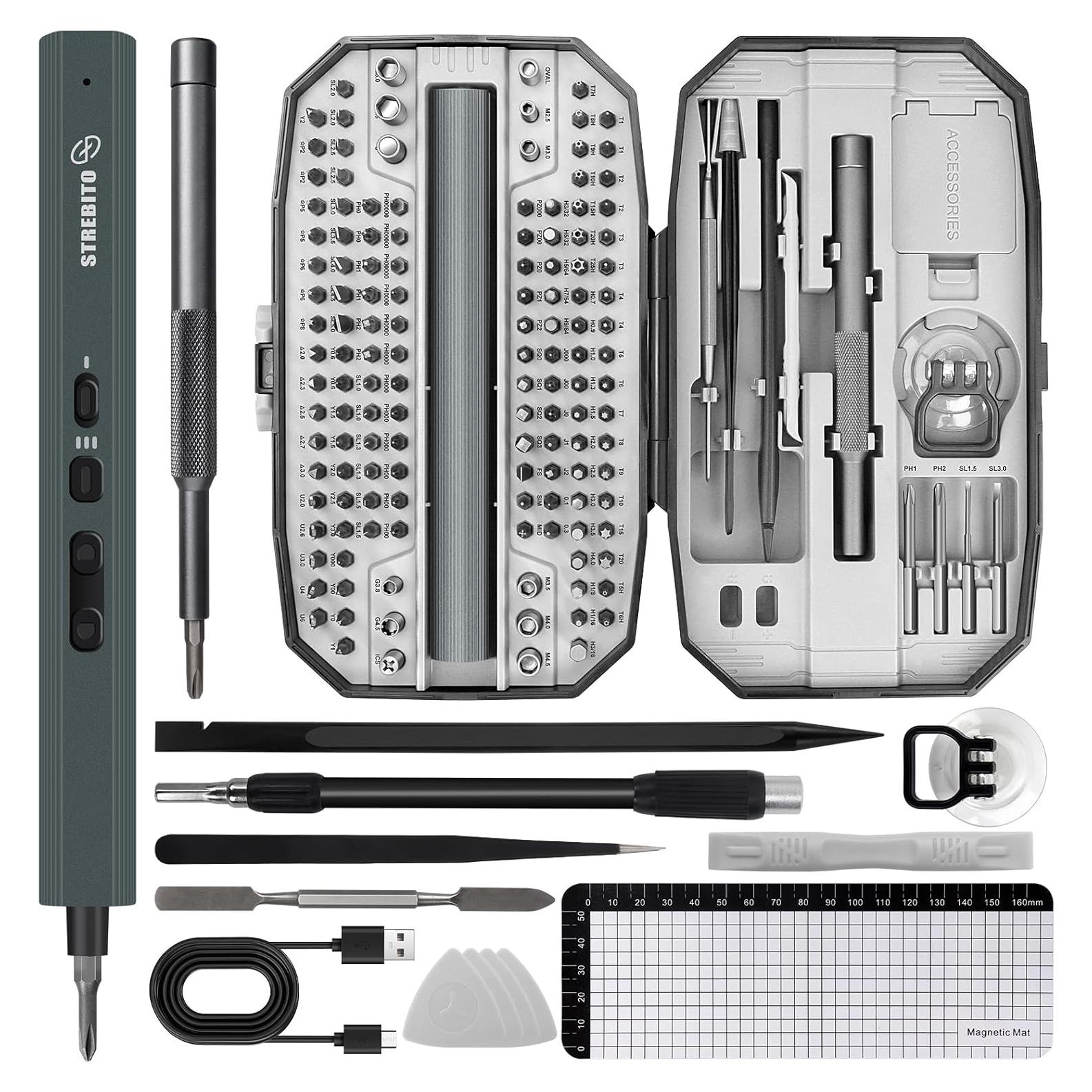 Destornillador Eléctrico STREBITO 155 Piezas Precisión