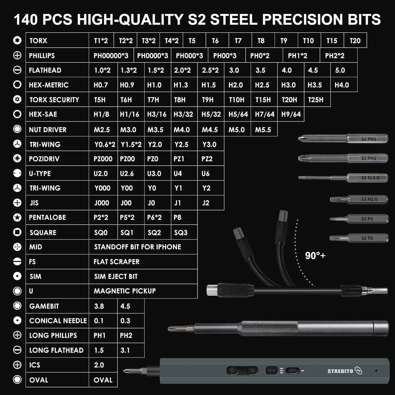 Destornillador Eléctrico STREBITO 155 Piezas Precisión