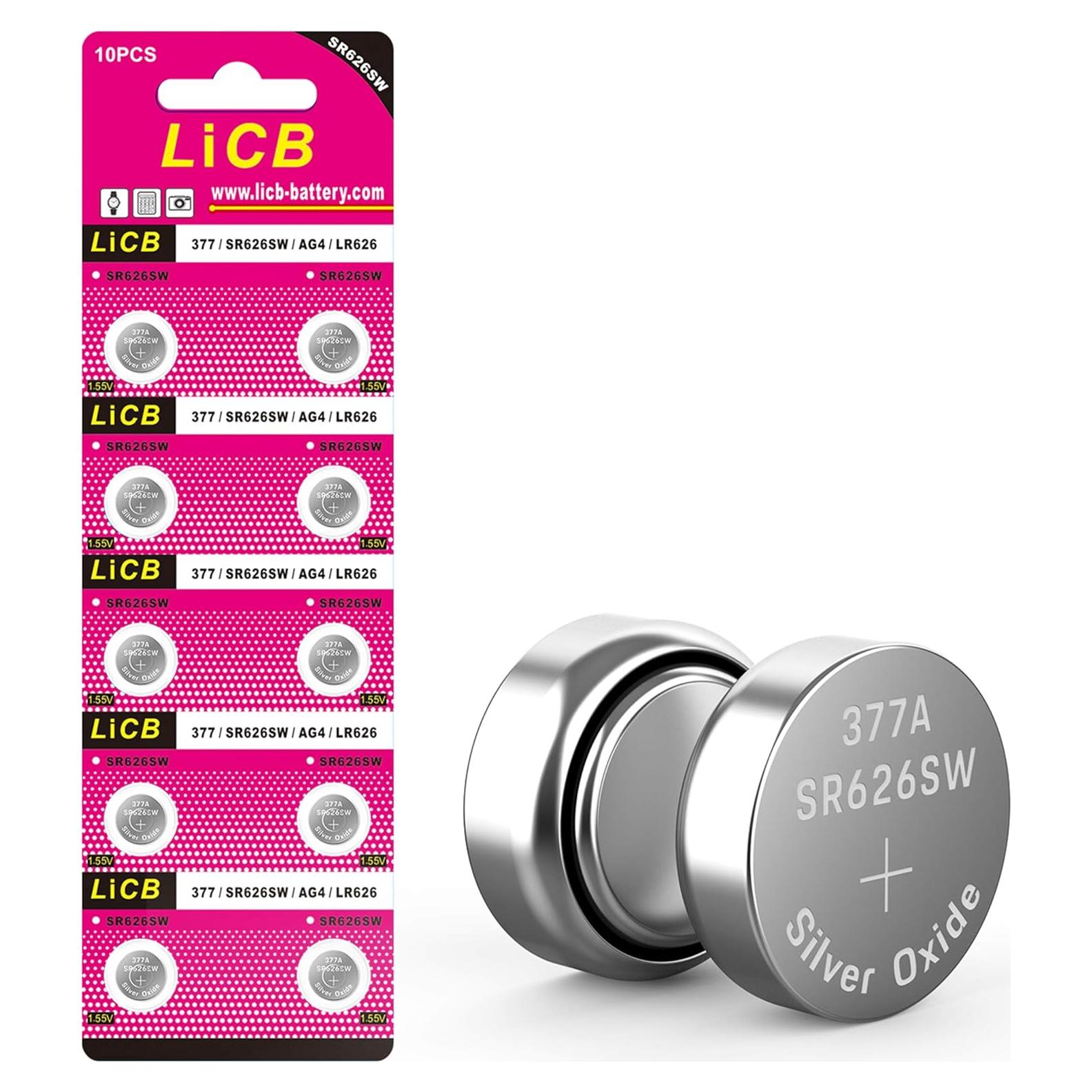 Paquete de 10 Baterías de Reloj LiCB SR626SW 1.55V Duraderas