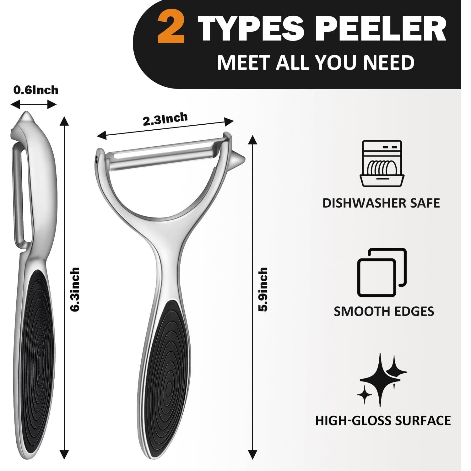 Pelador de Verduras TACGEA Set de 2, Cuchilla Recta, Antideslizante