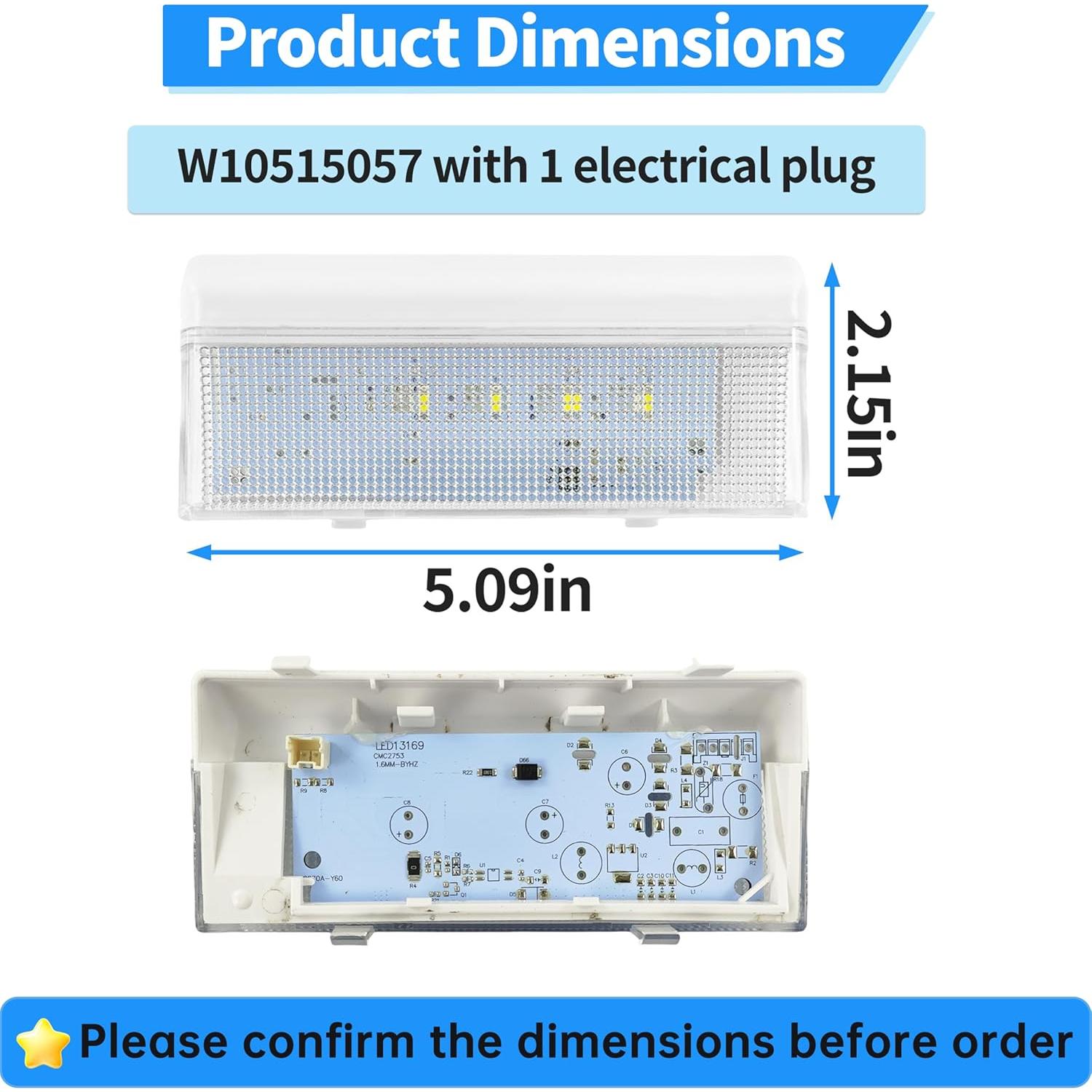 Luz LED de Refrigerador Hidtaw W10515057 con Cubierta
