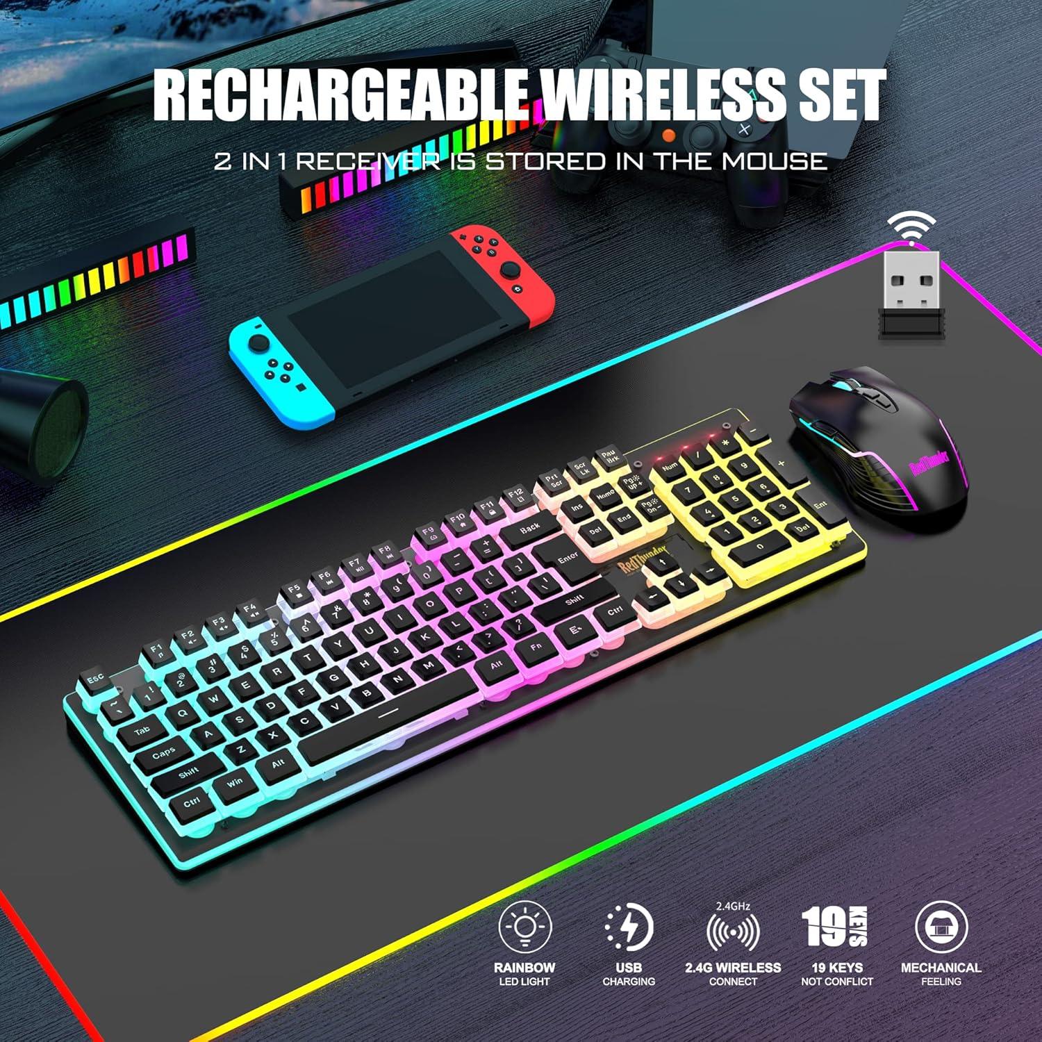 Combo Teclado y Ratón Inalámbrico RedThunder K10 RGB