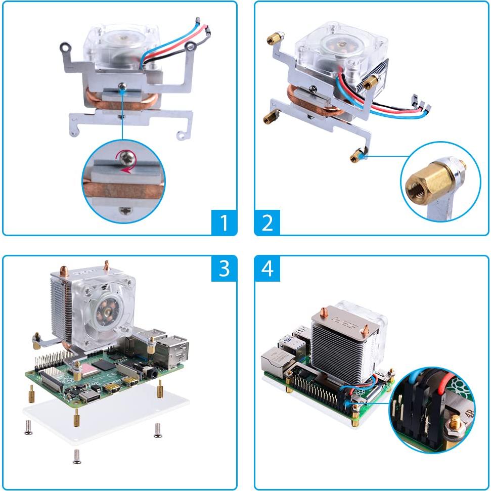 Cooler Torre de Hielo GeeekPi para Raspberry Pi 4B/3B+ - Ventilador RGB