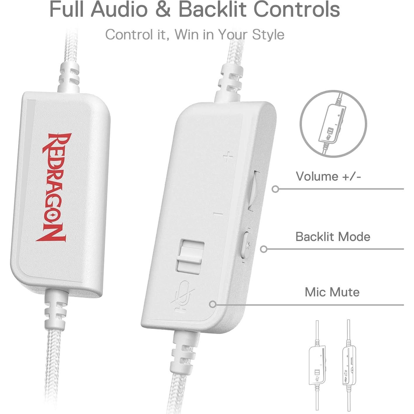 Auriculares Gaming Redragon H350 Blancos con RGB y Sonido 50mm