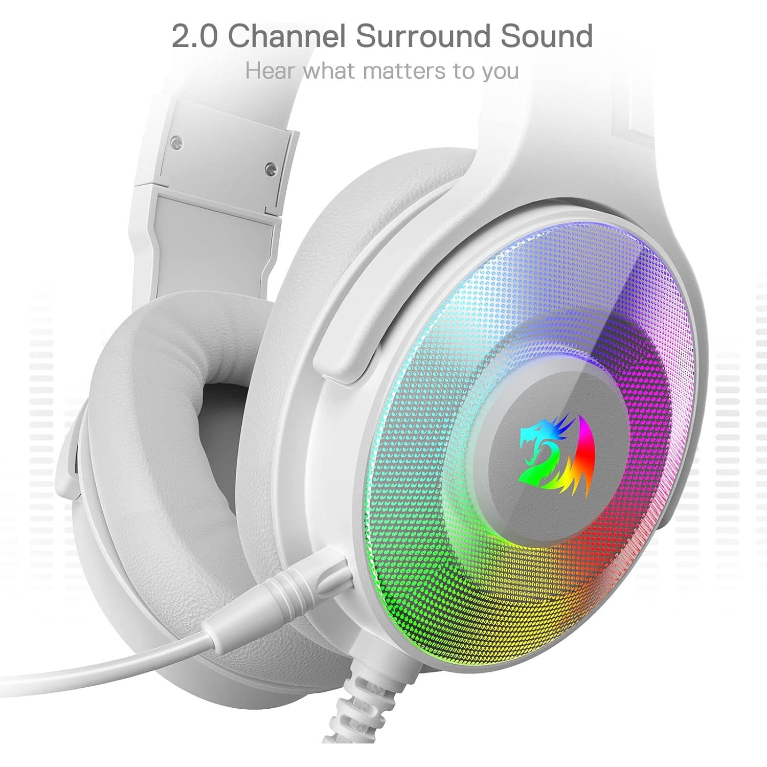 Auriculares Gaming Redragon H350 Blancos con RGB y Sonido 50mm