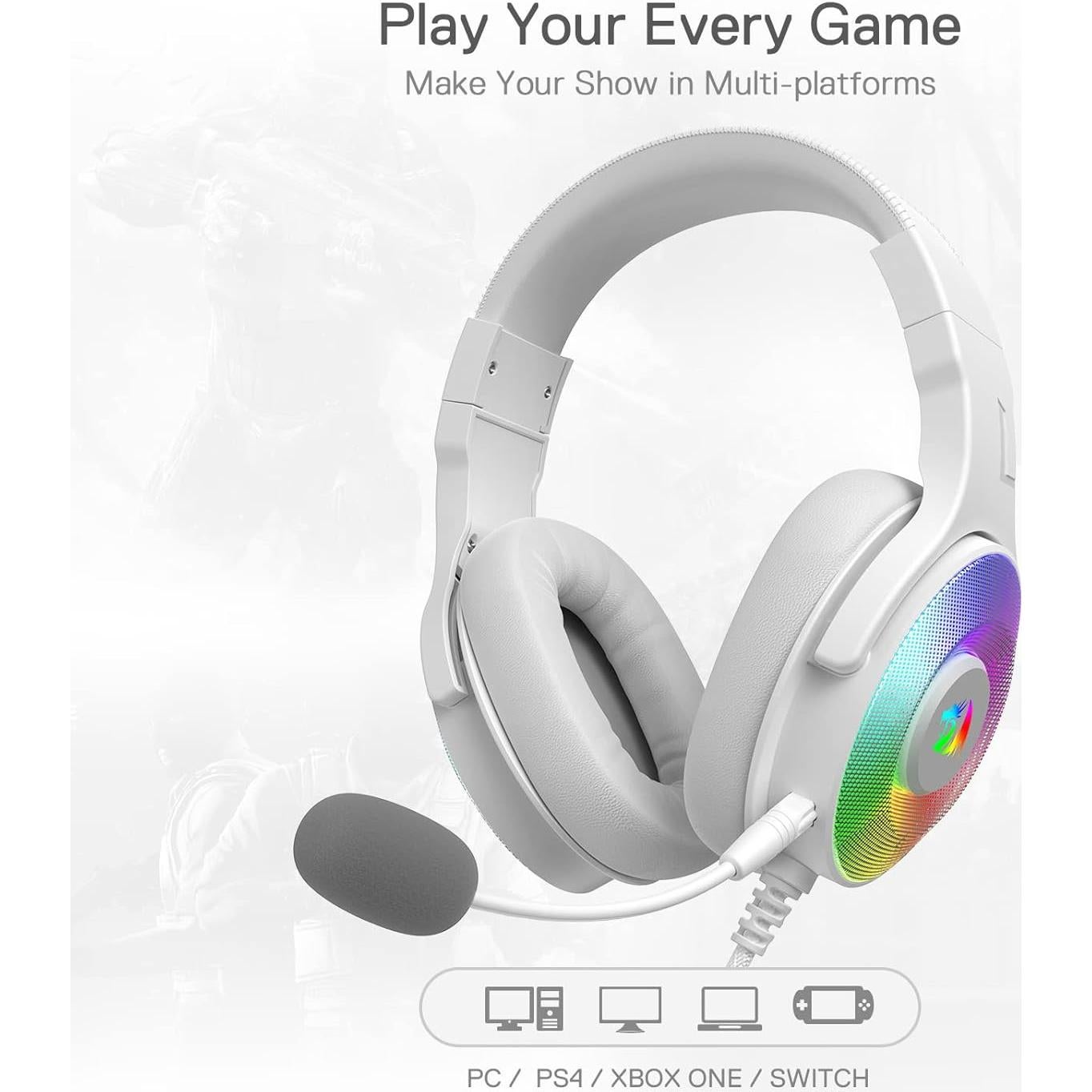 Auriculares Gaming Redragon H350 Blancos con RGB y Sonido 50mm