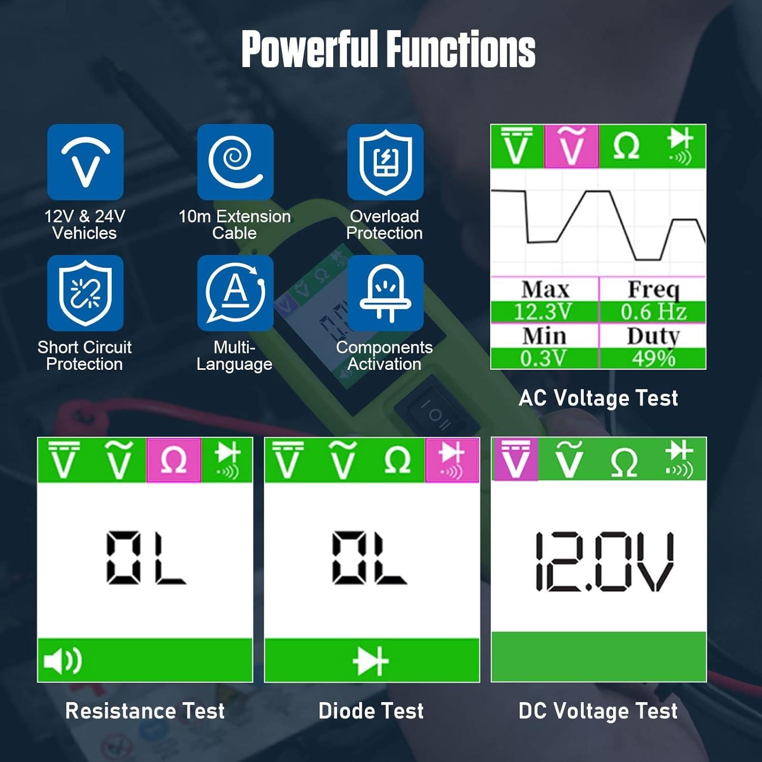 Probador de Circuito MOTOCOCHE 12V/24V con Cable 10m