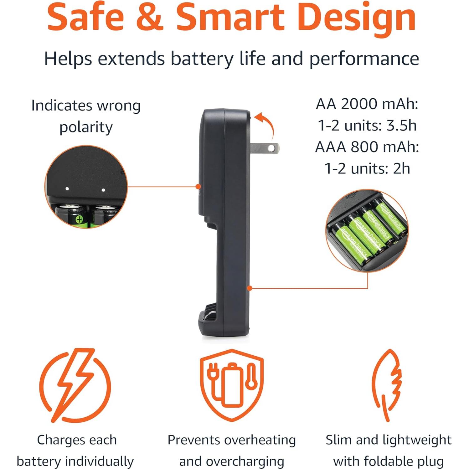 Baterías Recargables Amazon Basics 4 AA y 4 AAA con Cargador