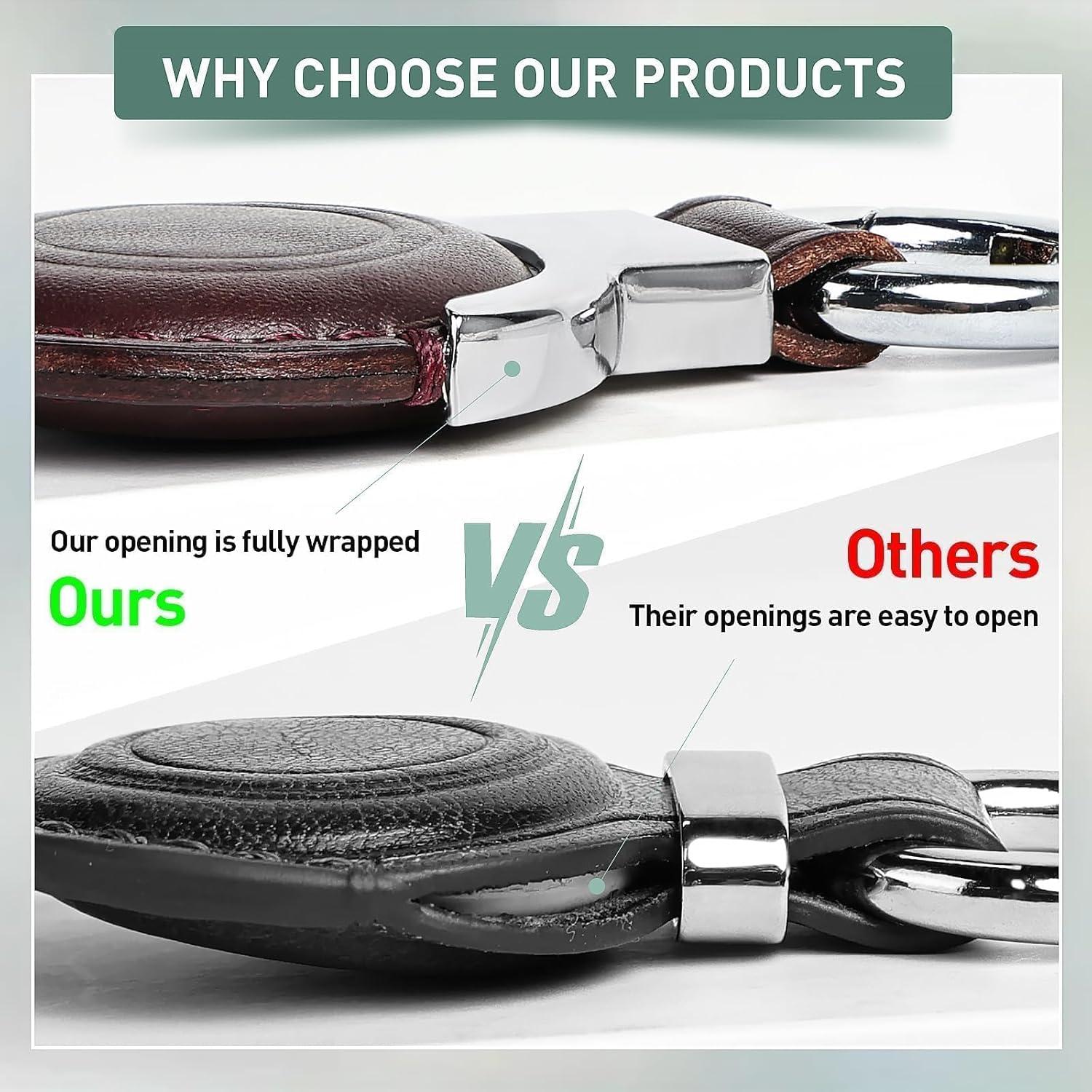 Genuine Leather All-in Package for Airtag Holder Designed for Apple for Airtags Keychains.Compact Design with Key Rings for Added Convenience and Protective Casing for Airtag (Black+Brown