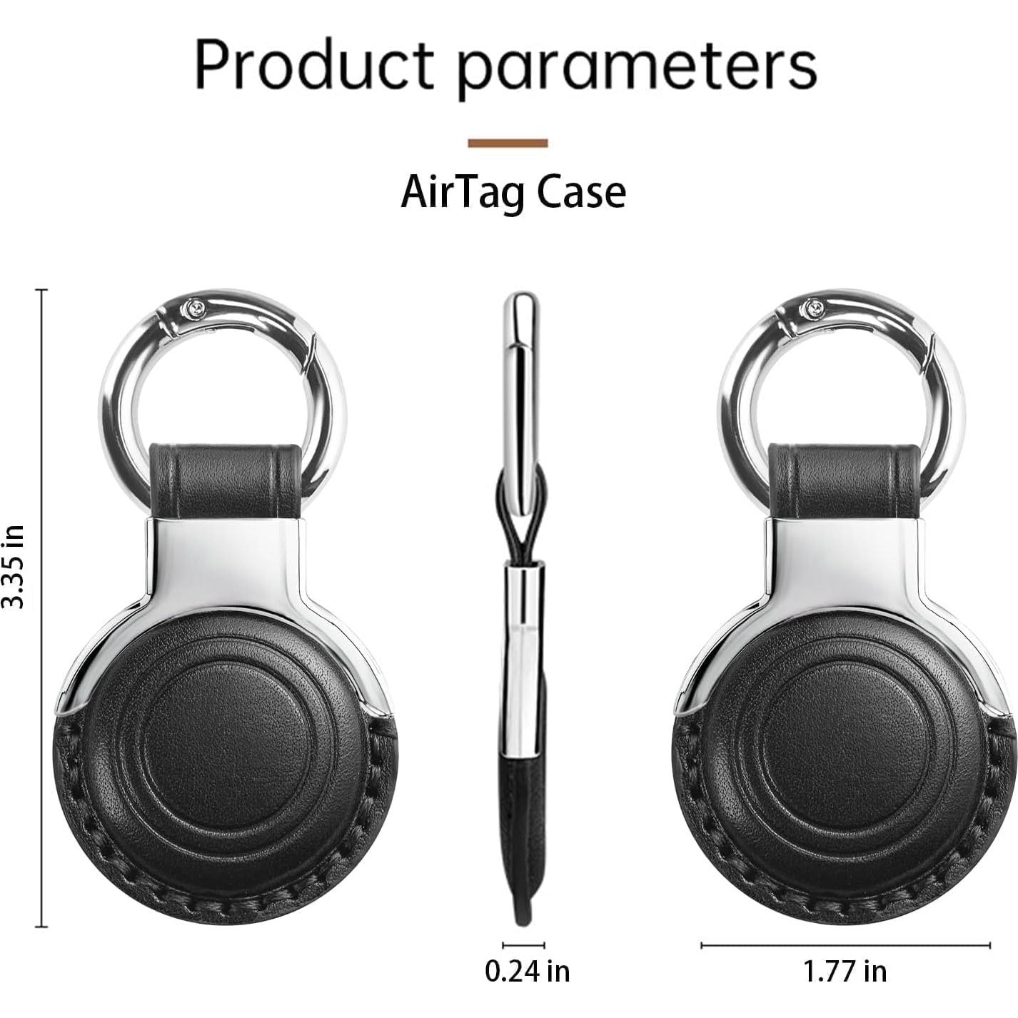 Genuine Leather All-in Package for Airtag Holder Designed for Apple for Airtags Keychains.Compact Design with Key Rings for Added Convenience and Protective Casing for Airtag (Black+Brown