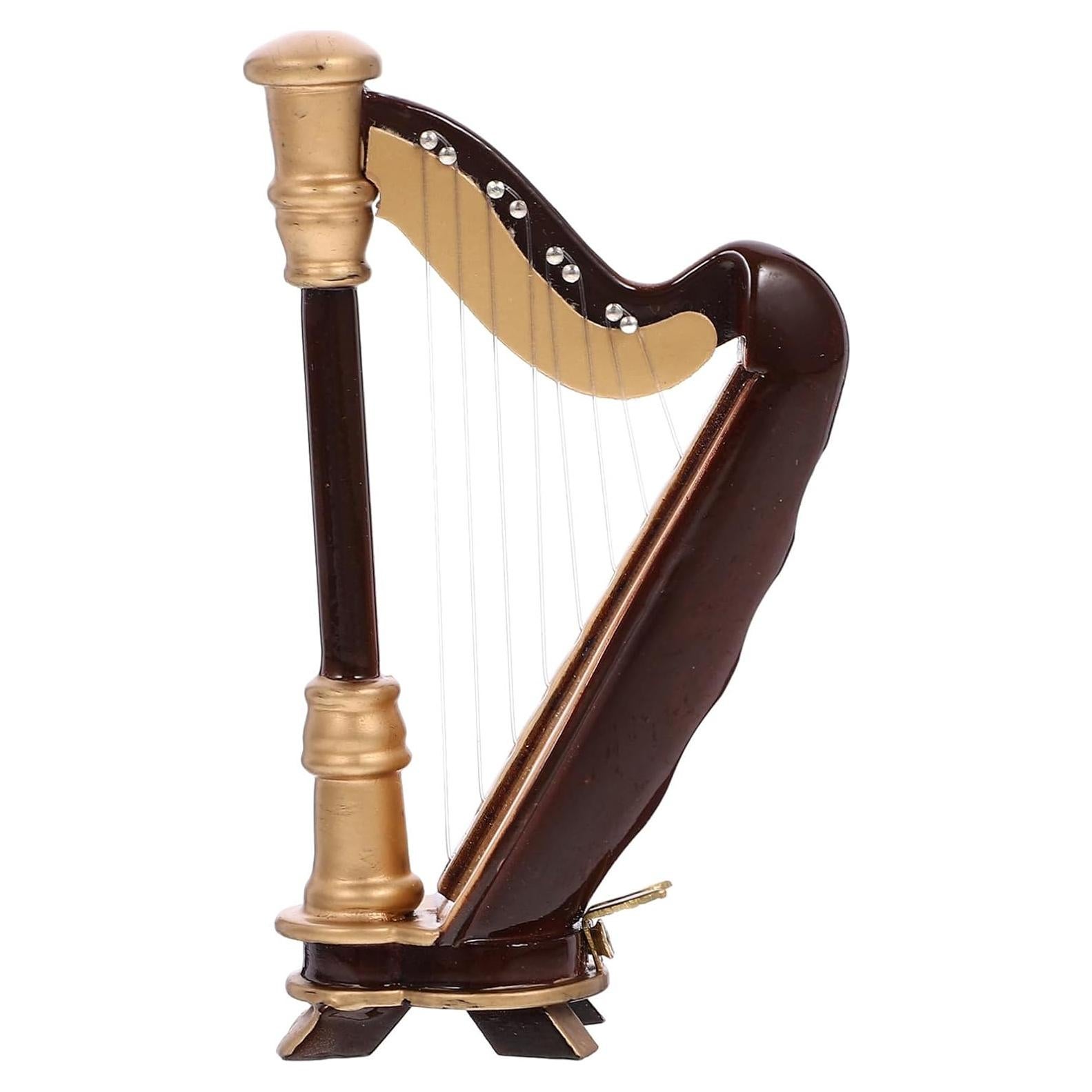 Adorno de Arpa Miniatura de Madera 9x6cm con Estuche