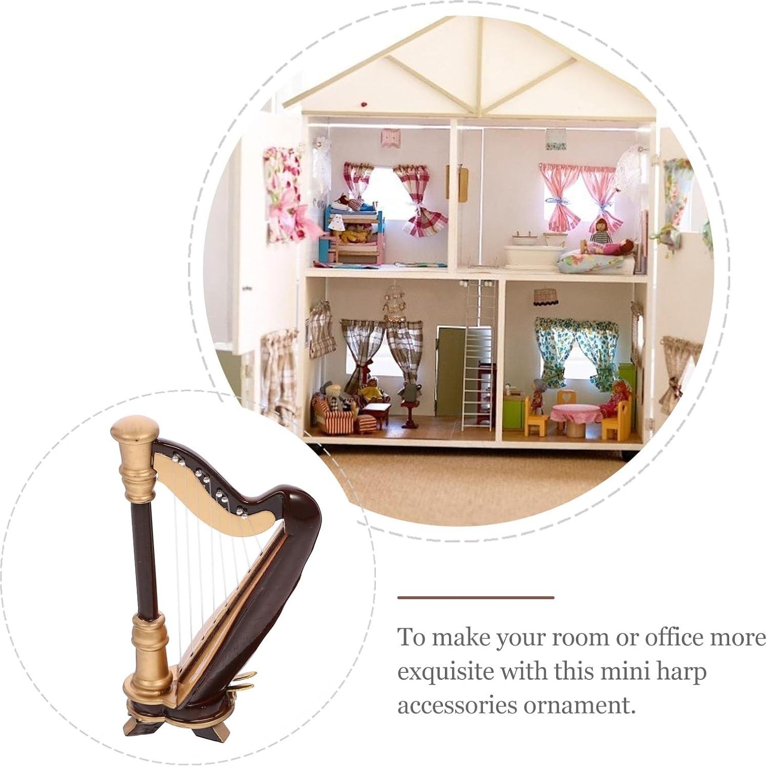 Adorno de Arpa Miniatura de Madera 9x6cm con Estuche