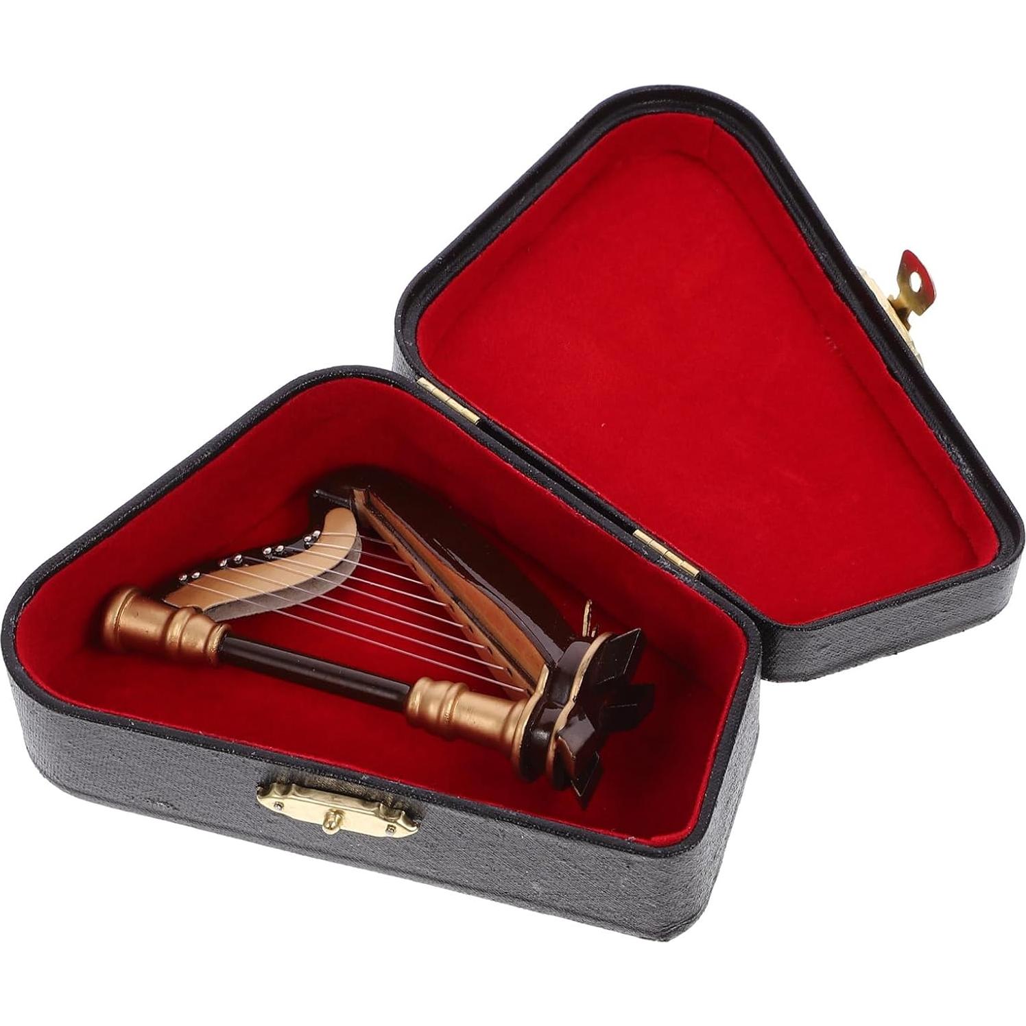 Adorno de Arpa Miniatura de Madera 9x6cm con Estuche