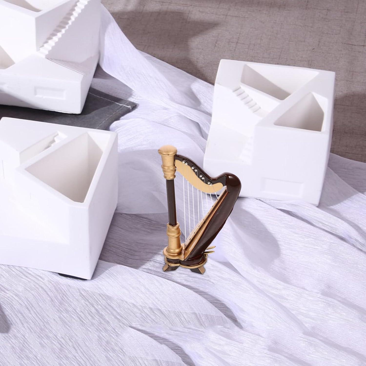 Adorno de Arpa Miniatura de Madera 9x6cm con Estuche