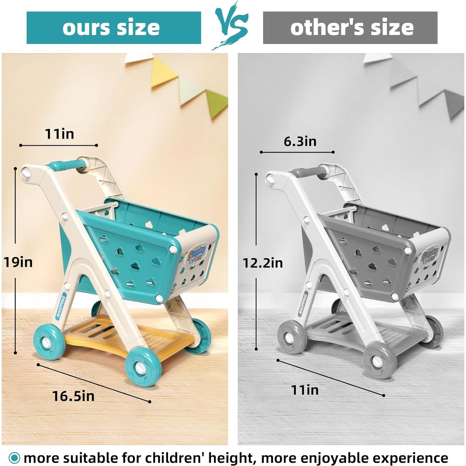 98pcs Kids Shopping Cart Trolley Play Set with Pretend Food and Accessories,Perfect for Ages 3+ Pretend Play and Role-Playing Games