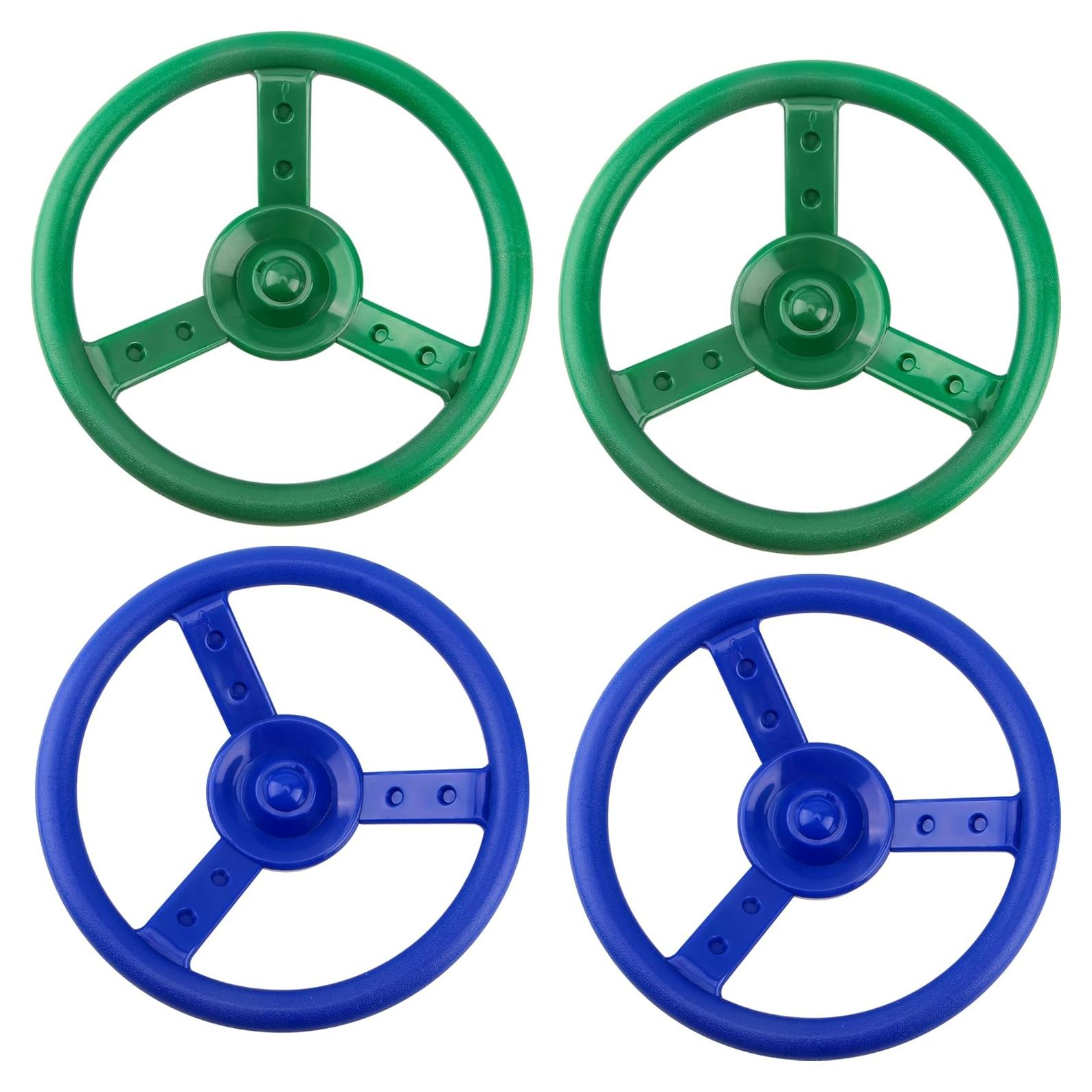 4 Pack Steering Wheel Playset Plastic Swingset Steering Wheel Playground Pirate Ship Wheel Accessories for Kids Outdoor Garden Backyard Playroom Tree House Playground (Green,Blue, 4)