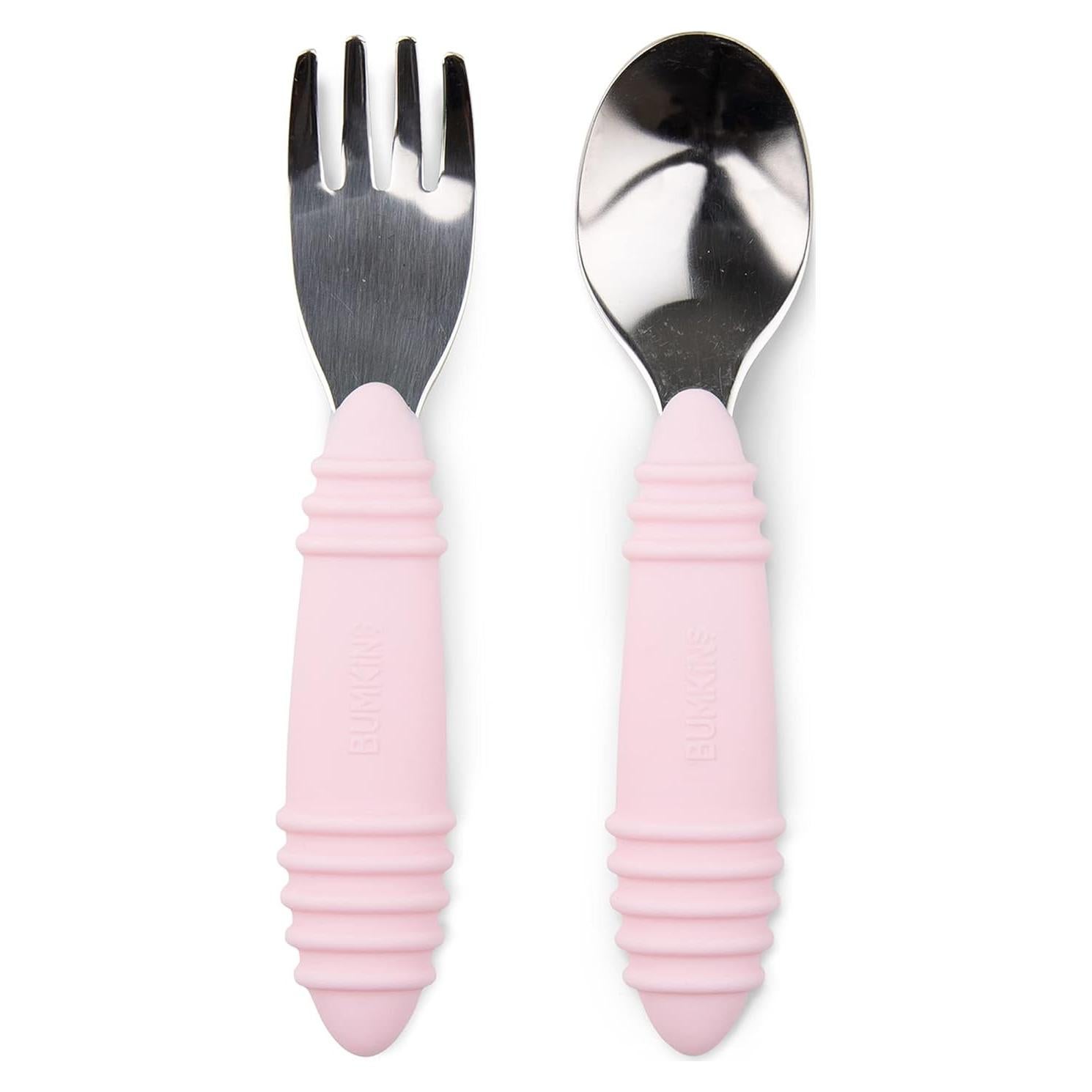 Juego de Cuchara y Tenedor Bumkins Rosa - Silicona y Acero Inoxidable