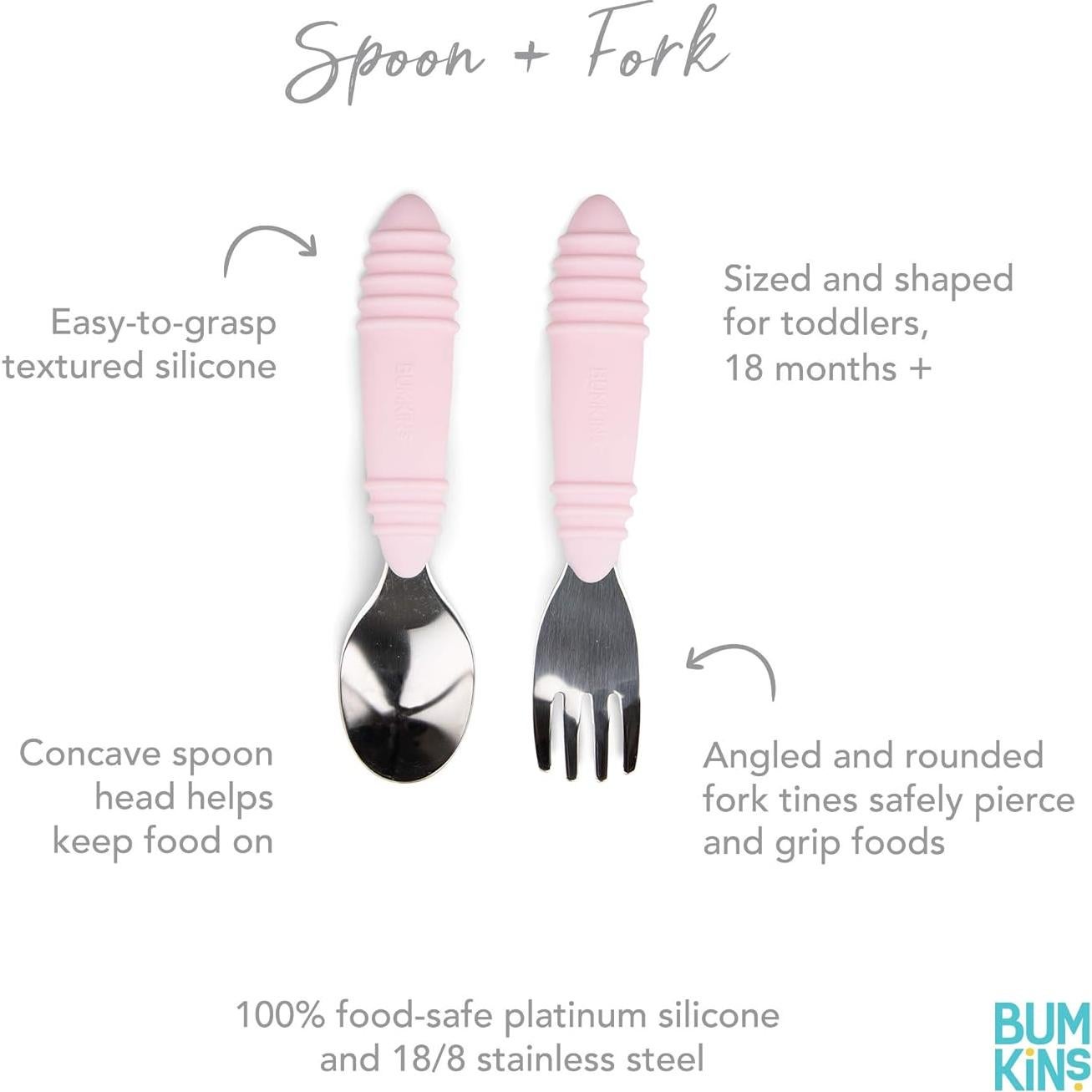 Juego de Cuchara y Tenedor Bumkins Rosa - Silicona y Acero Inoxidable