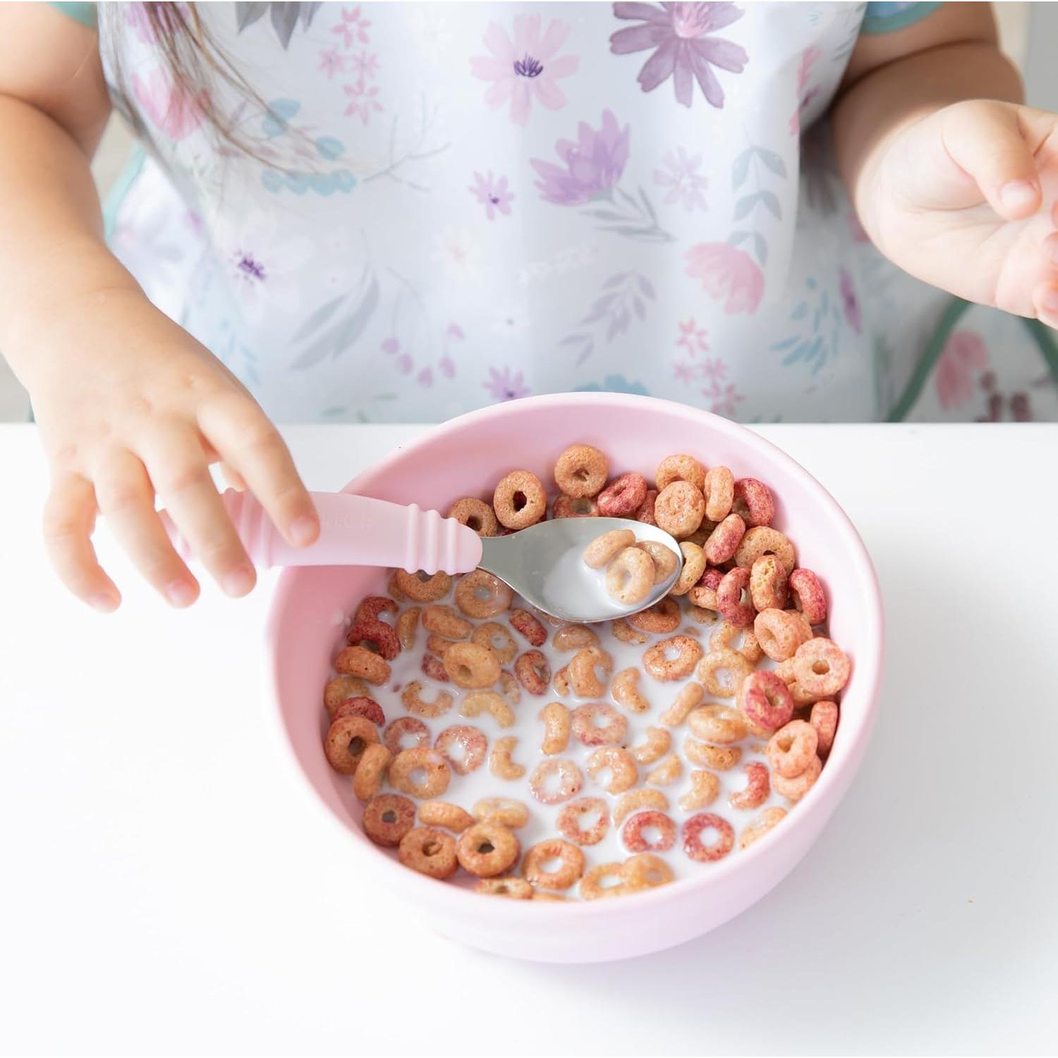 Juego de Cuchara y Tenedor Bumkins Rosa - Silicona y Acero Inoxidable