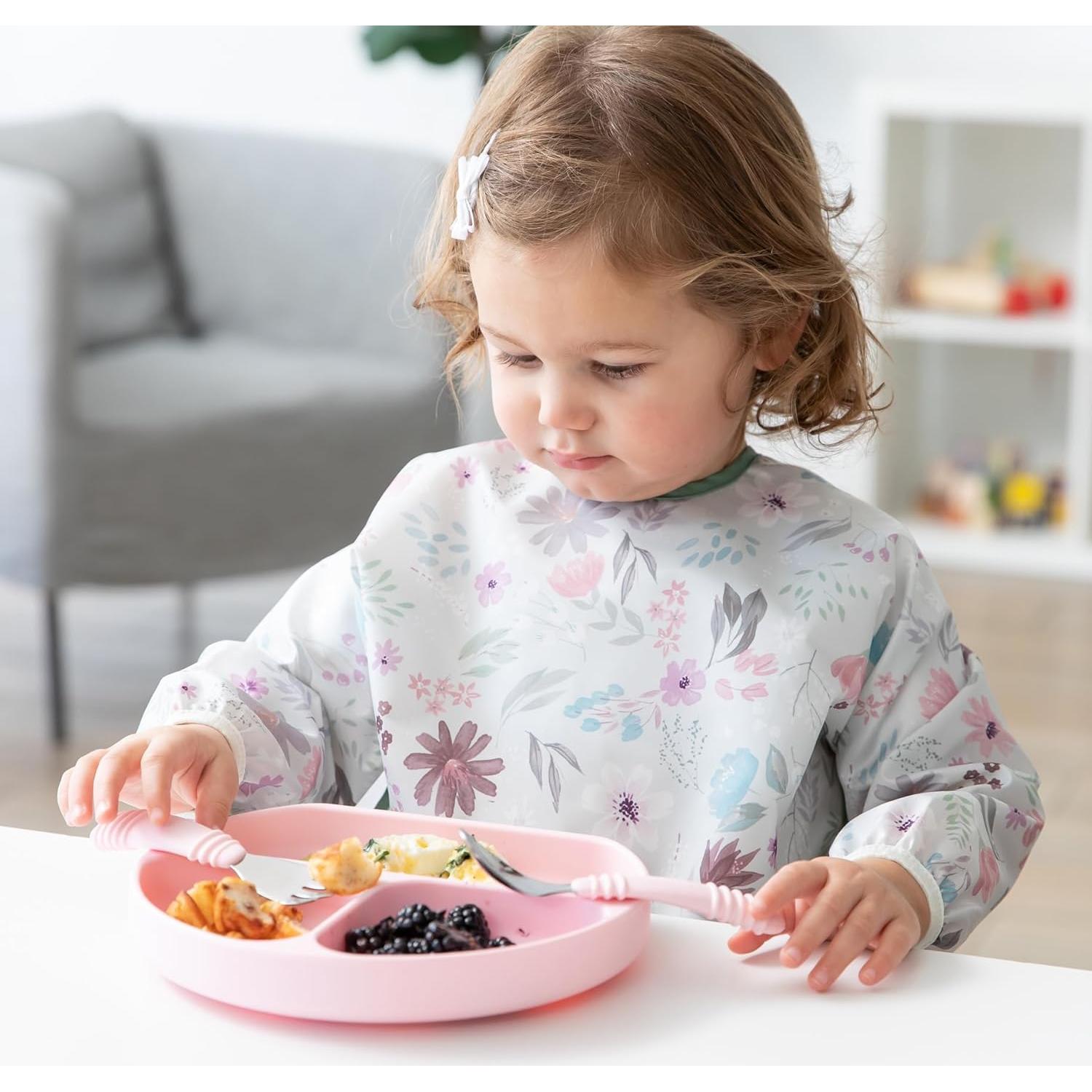 Juego de Cuchara y Tenedor Bumkins Rosa - Silicona y Acero Inoxidable