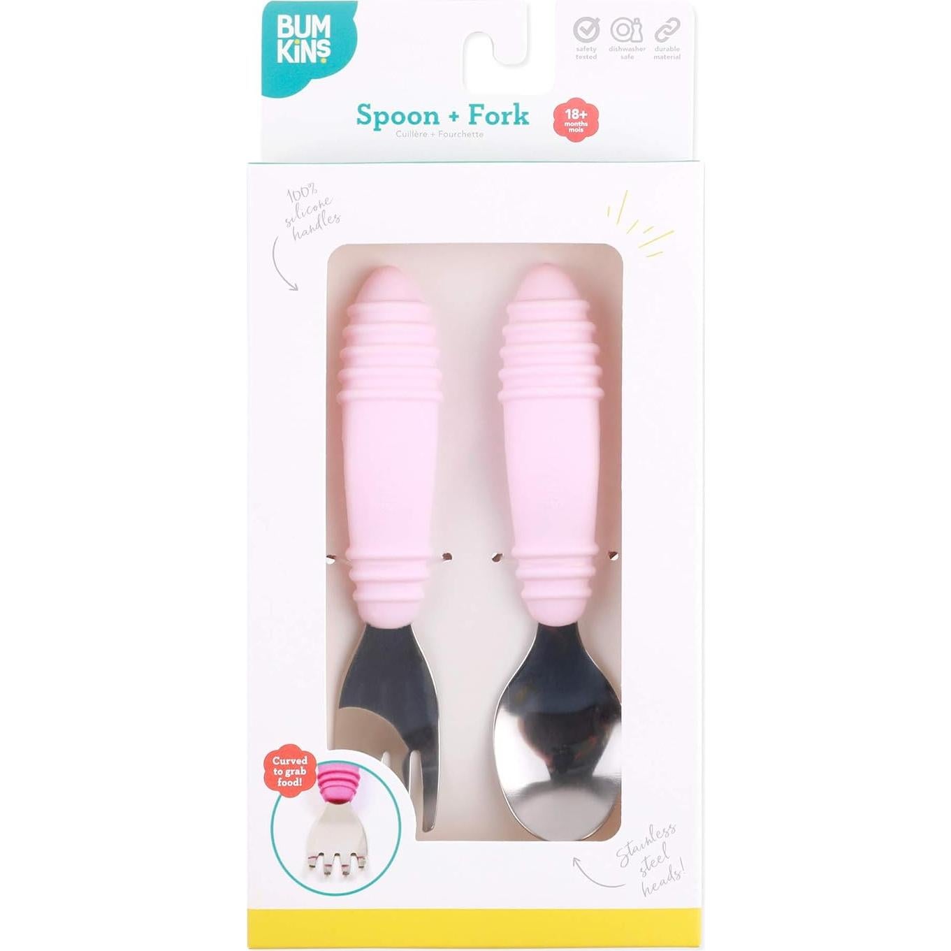 Juego de Cuchara y Tenedor Bumkins Rosa - Silicona y Acero Inoxidable