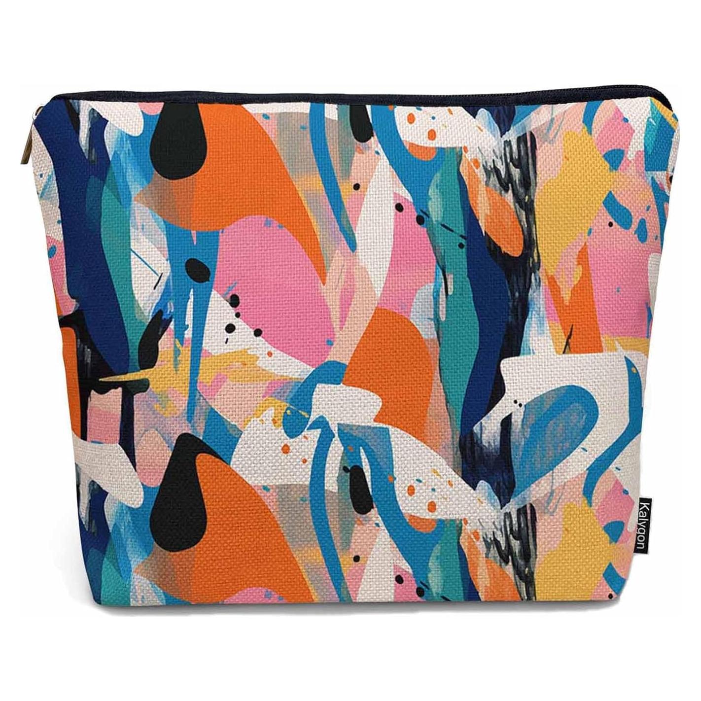 Abstract Graffiti Makeup Organizer Bag Cosmetic Bag For Men Women, Camouflage Splash Graffiti Rainbow Travel Toiletry Bag Flax Makeup Bags Purse Business Makeup Pouch For Toiletries Cosmetics