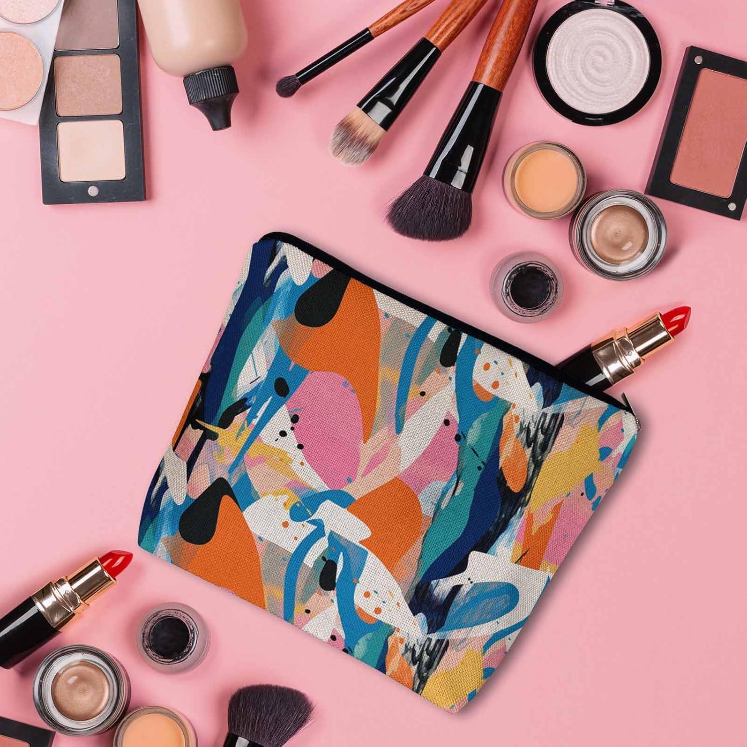 Abstract Graffiti Makeup Organizer Bag Cosmetic Bag For Men Women, Camouflage Splash Graffiti Rainbow Travel Toiletry Bag Flax Makeup Bags Purse Business Makeup Pouch For Toiletries Cosmetics