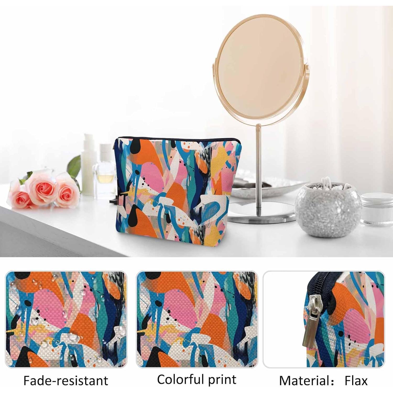 Abstract Graffiti Makeup Organizer Bag Cosmetic Bag For Men Women, Camouflage Splash Graffiti Rainbow Travel Toiletry Bag Flax Makeup Bags Purse Business Makeup Pouch For Toiletries Cosmetics