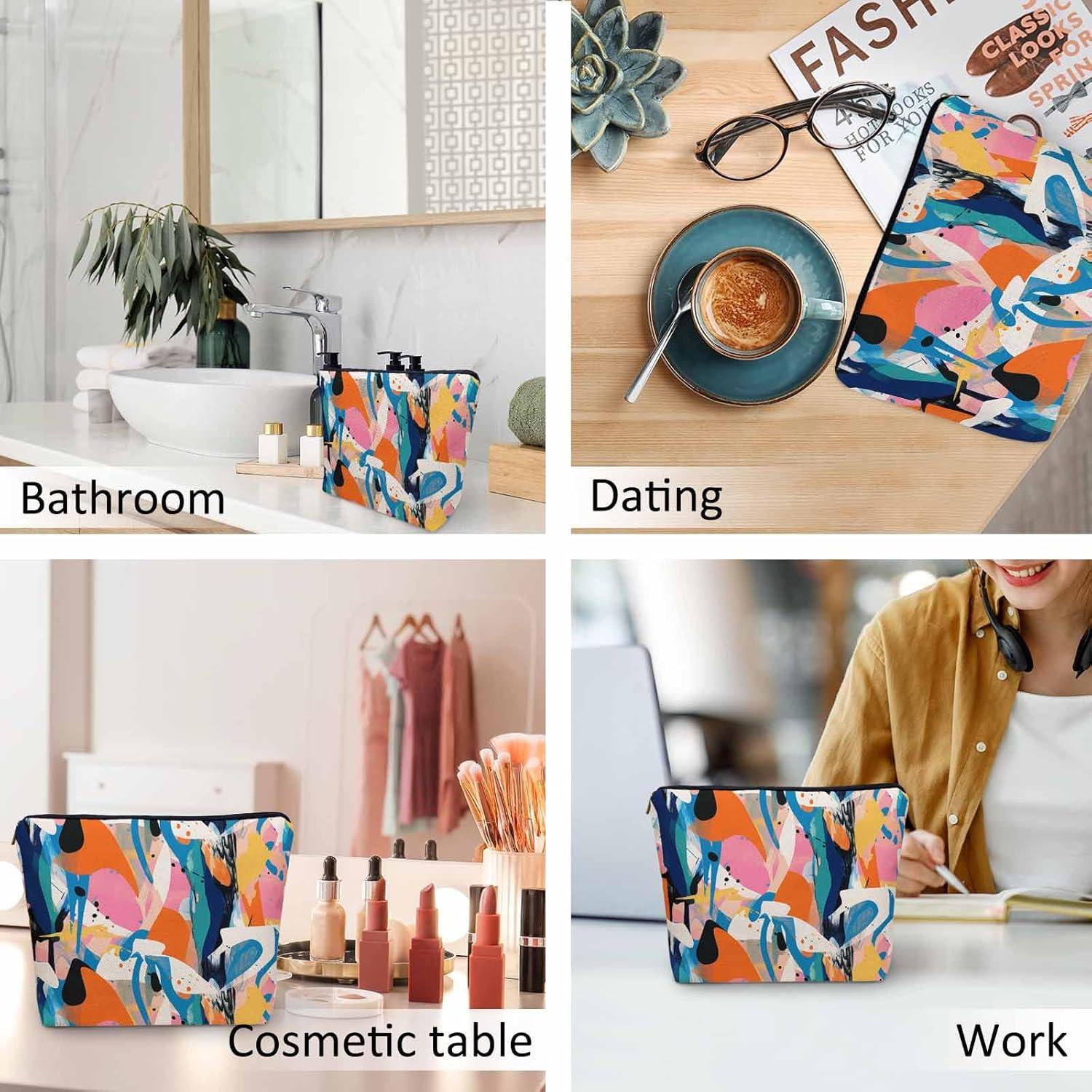 Abstract Graffiti Makeup Organizer Bag Cosmetic Bag For Men Women, Camouflage Splash Graffiti Rainbow Travel Toiletry Bag Flax Makeup Bags Purse Business Makeup Pouch For Toiletries Cosmetics