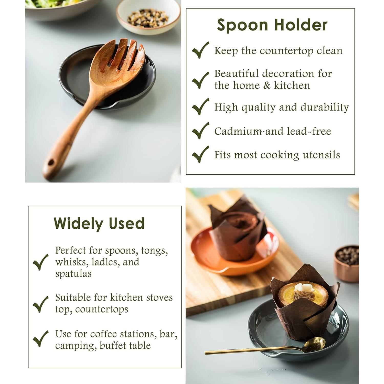 Soporte para Cucharas de Cocina LYEOBOH Cerámica Negro 12.7 cm