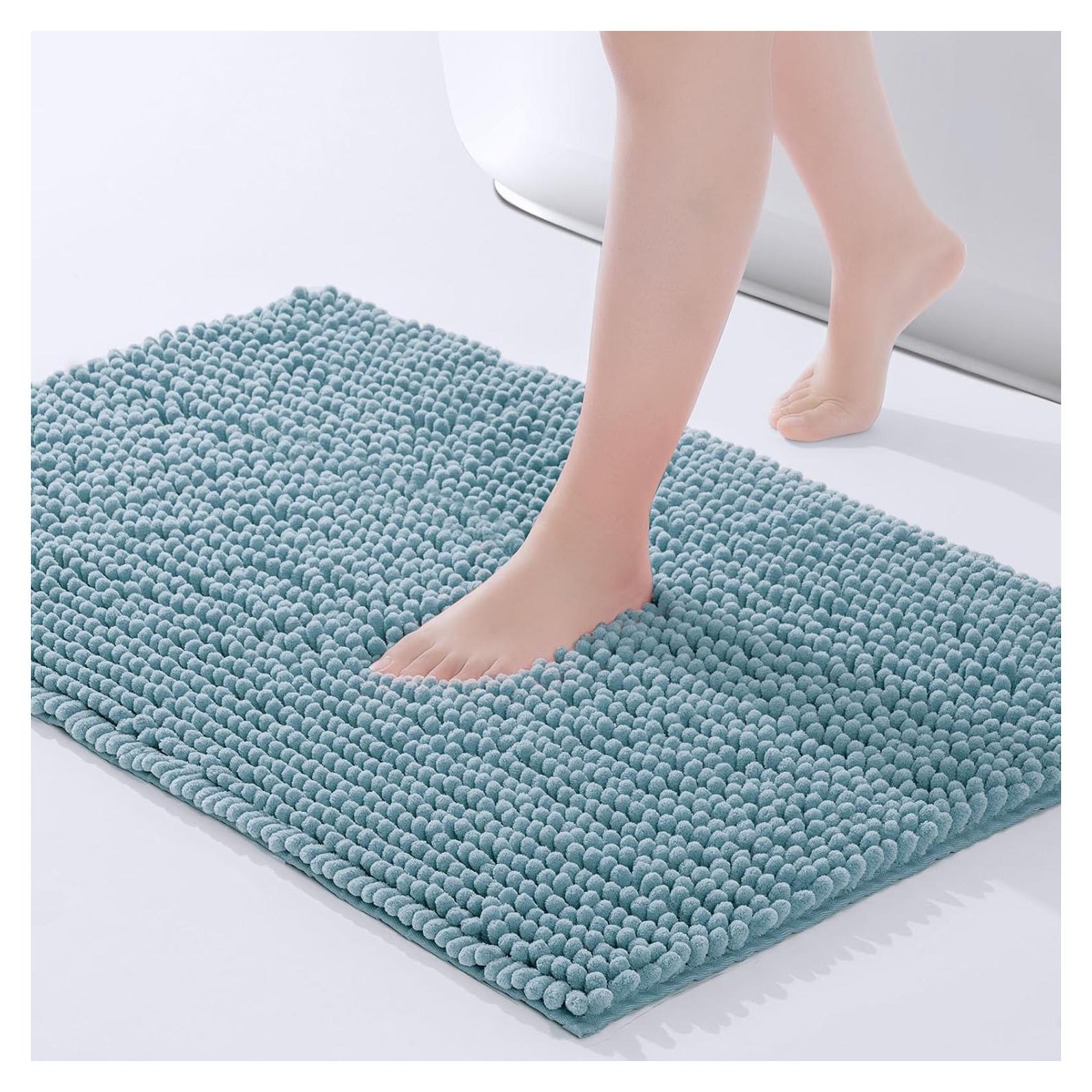 FRESHMINT Chenille Bathroom Rugs Mat 24"x17", Non-Slip Bath Mat for Bathroom Floor, Washable Soft Thick Water Absorbent Microfiber Shower Mat, Blue