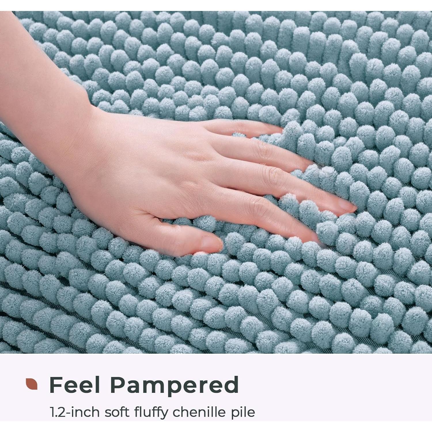 FRESHMINT Chenille Bathroom Rugs Mat 24"x17", Non-Slip Bath Mat for Bathroom Floor, Washable Soft Thick Water Absorbent Microfiber Shower Mat, Blue