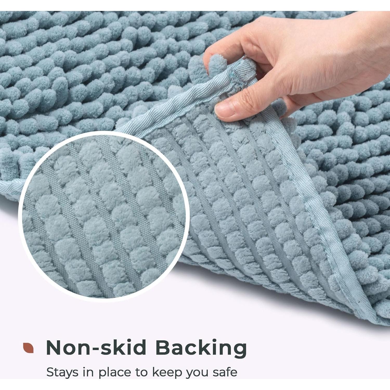 FRESHMINT Chenille Bathroom Rugs Mat 24"x17", Non-Slip Bath Mat for Bathroom Floor, Washable Soft Thick Water Absorbent Microfiber Shower Mat, Blue