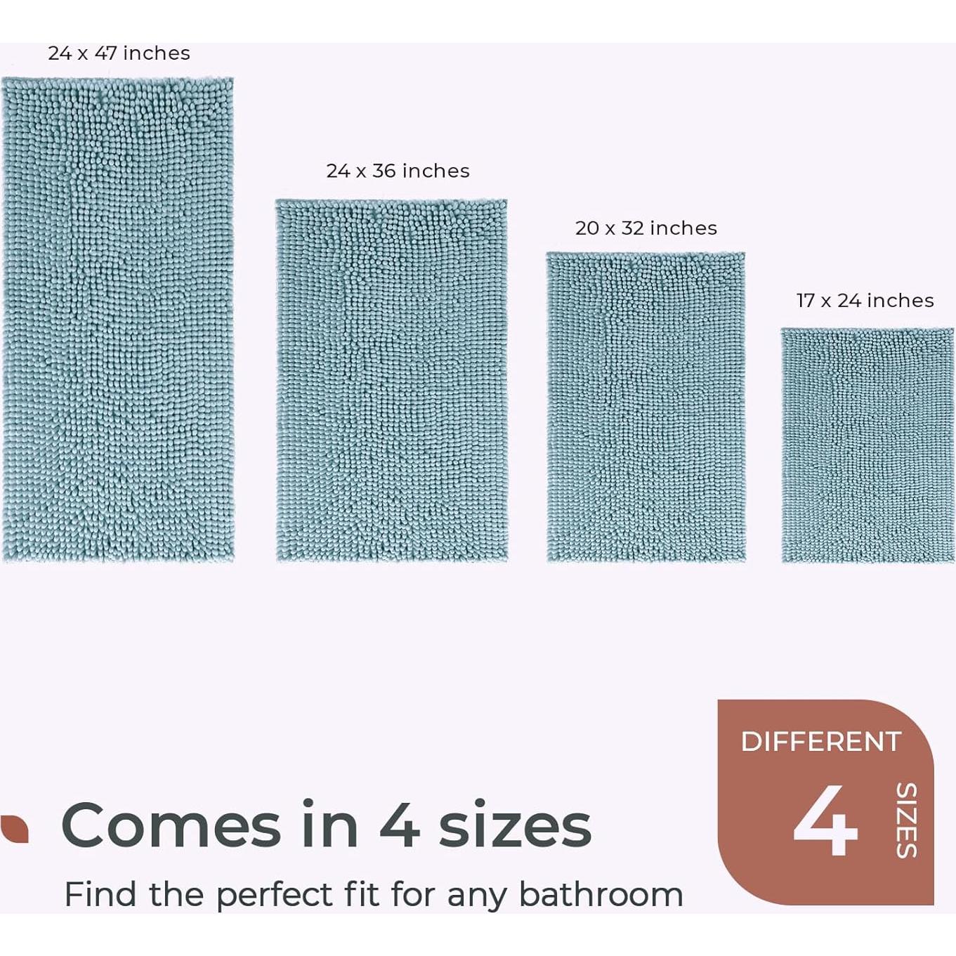 FRESHMINT Chenille Bathroom Rugs Mat 24"x17", Non-Slip Bath Mat for Bathroom Floor, Washable Soft Thick Water Absorbent Microfiber Shower Mat, Blue