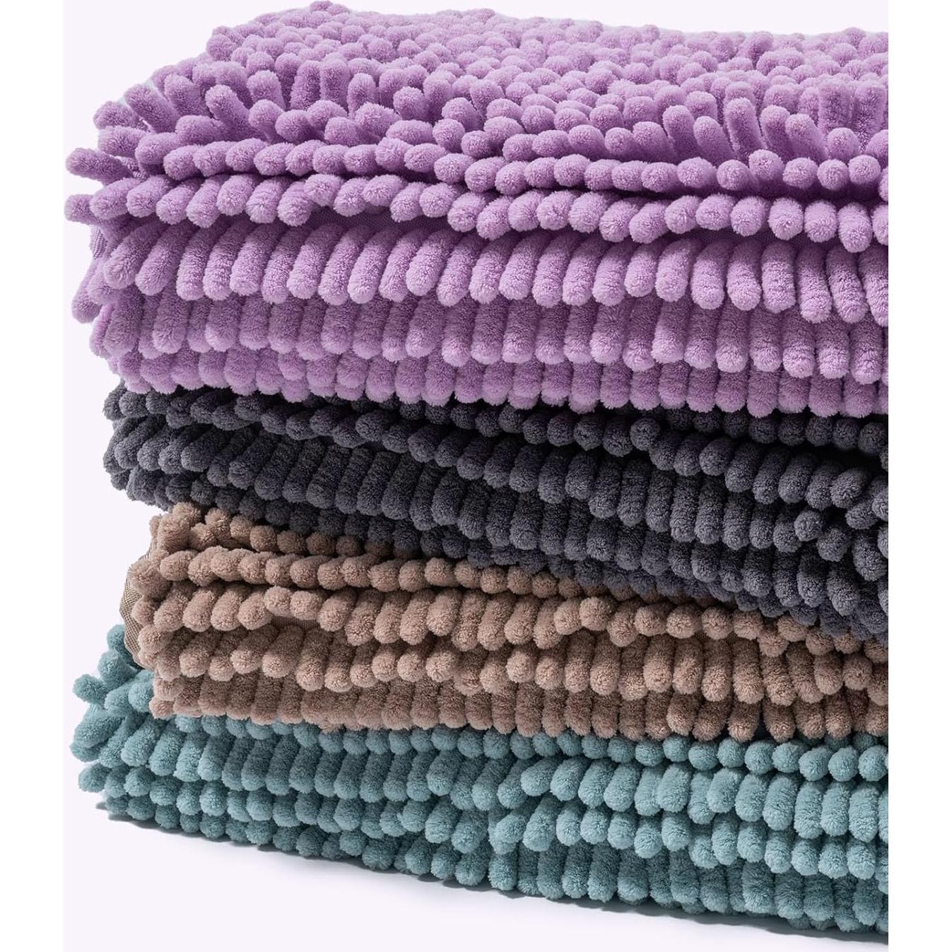 FRESHMINT Chenille Bathroom Rugs Mat 24"x17", Non-Slip Bath Mat for Bathroom Floor, Washable Soft Thick Water Absorbent Microfiber Shower Mat, Blue