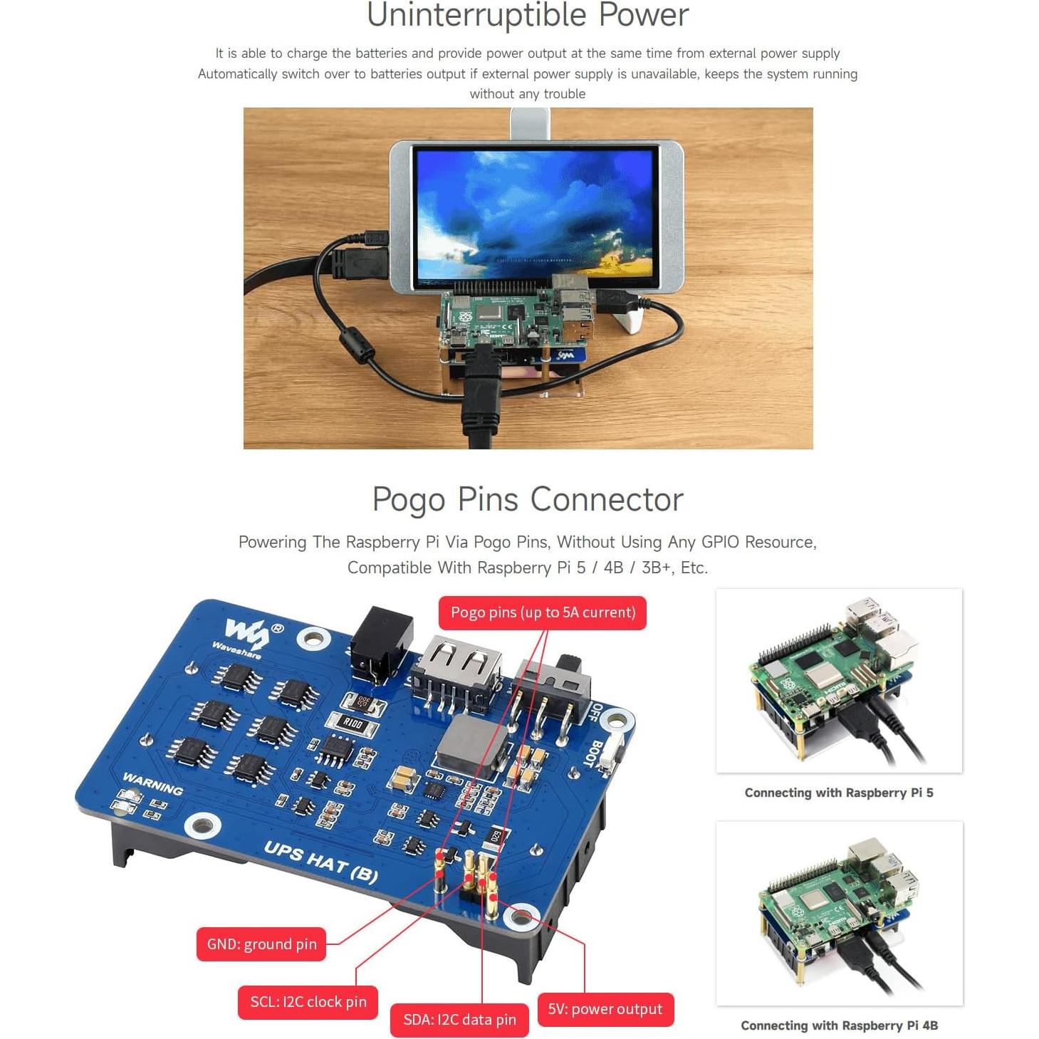 UPS HAT Waveshare para Raspberry Pi 5V 5A Alimentación